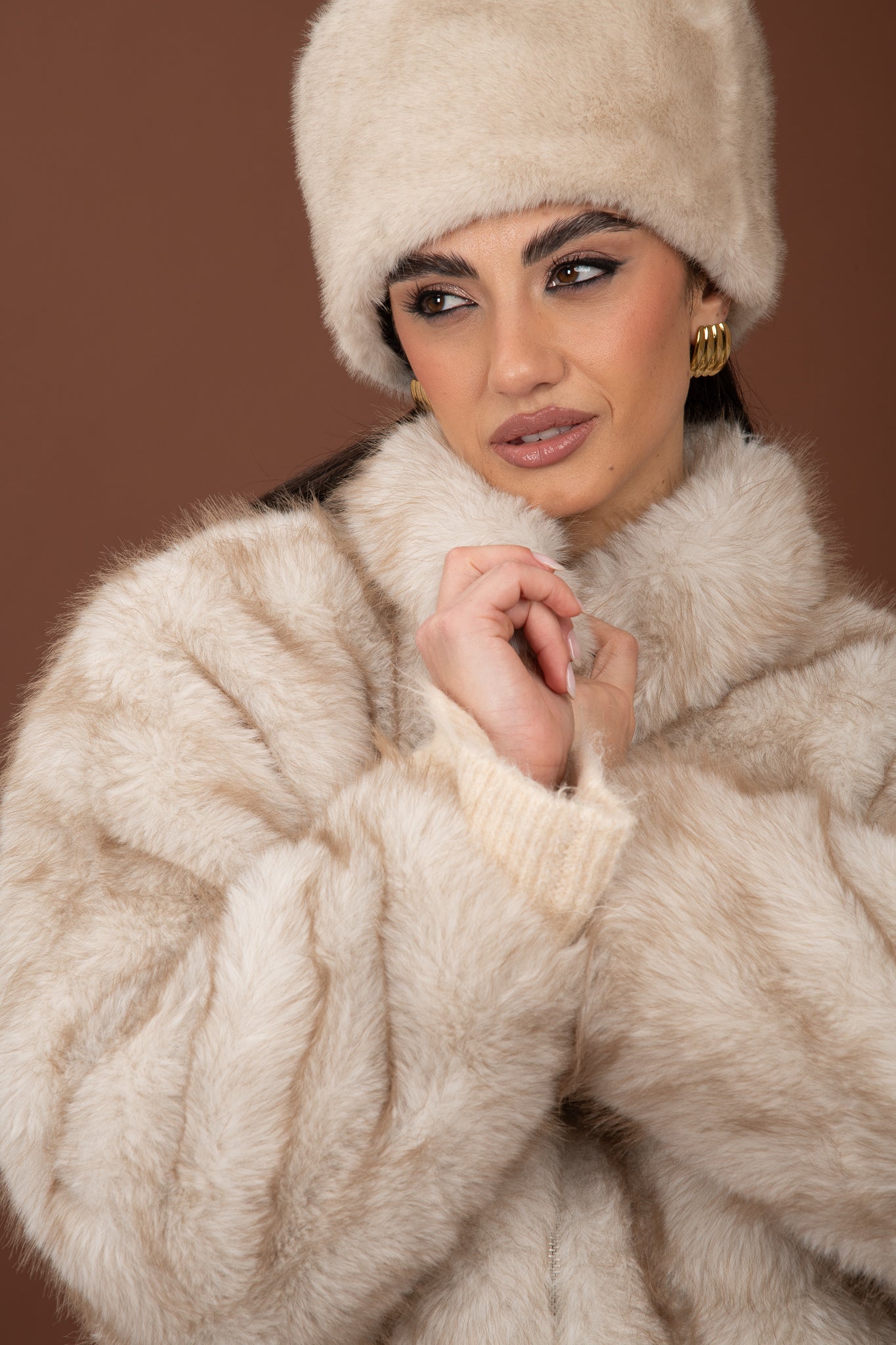 Cappello eco-pelliccia Panna