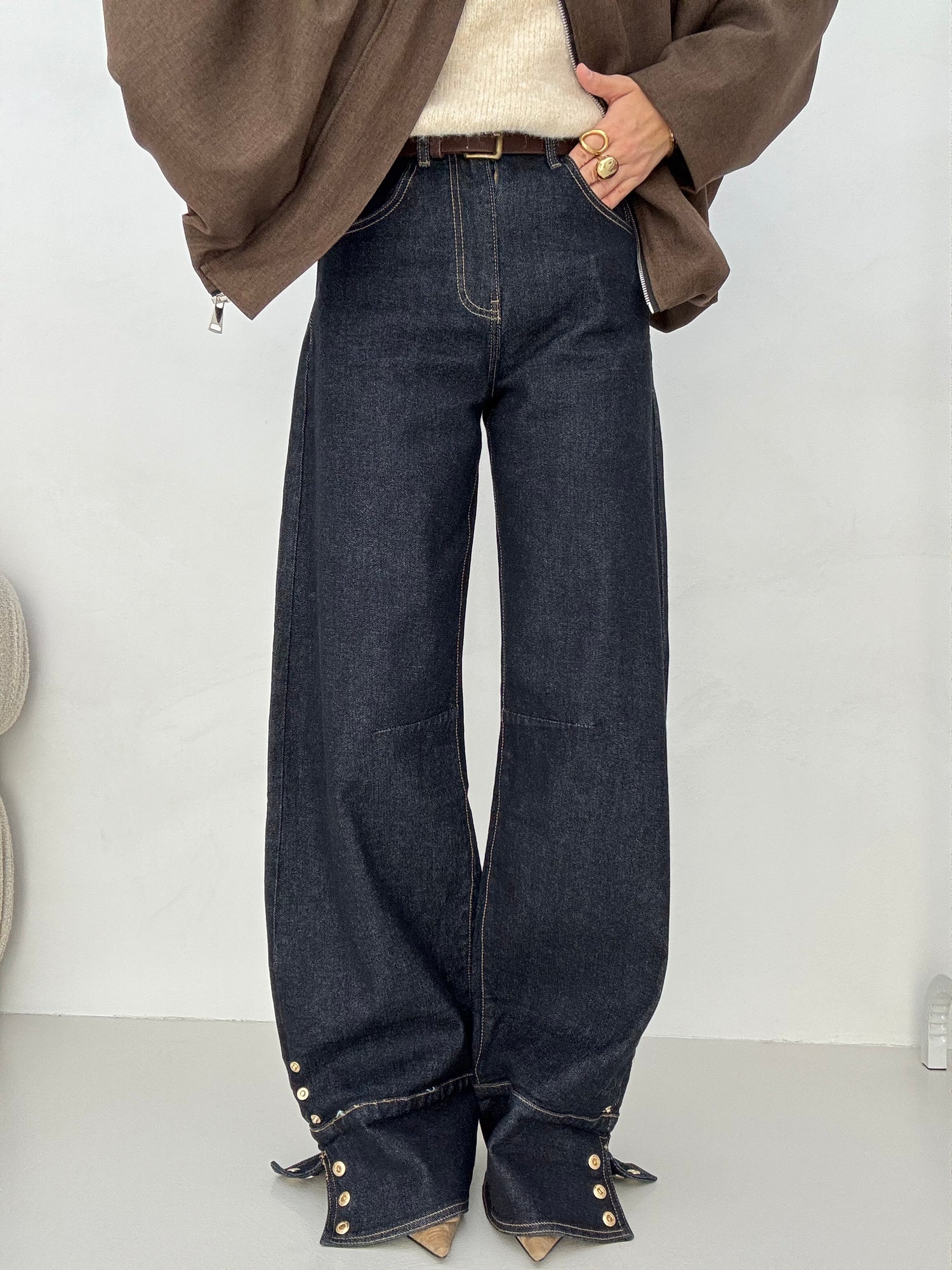 Jeans ‘BAGGY’ piegone con bottoncini Lavaggio Zero