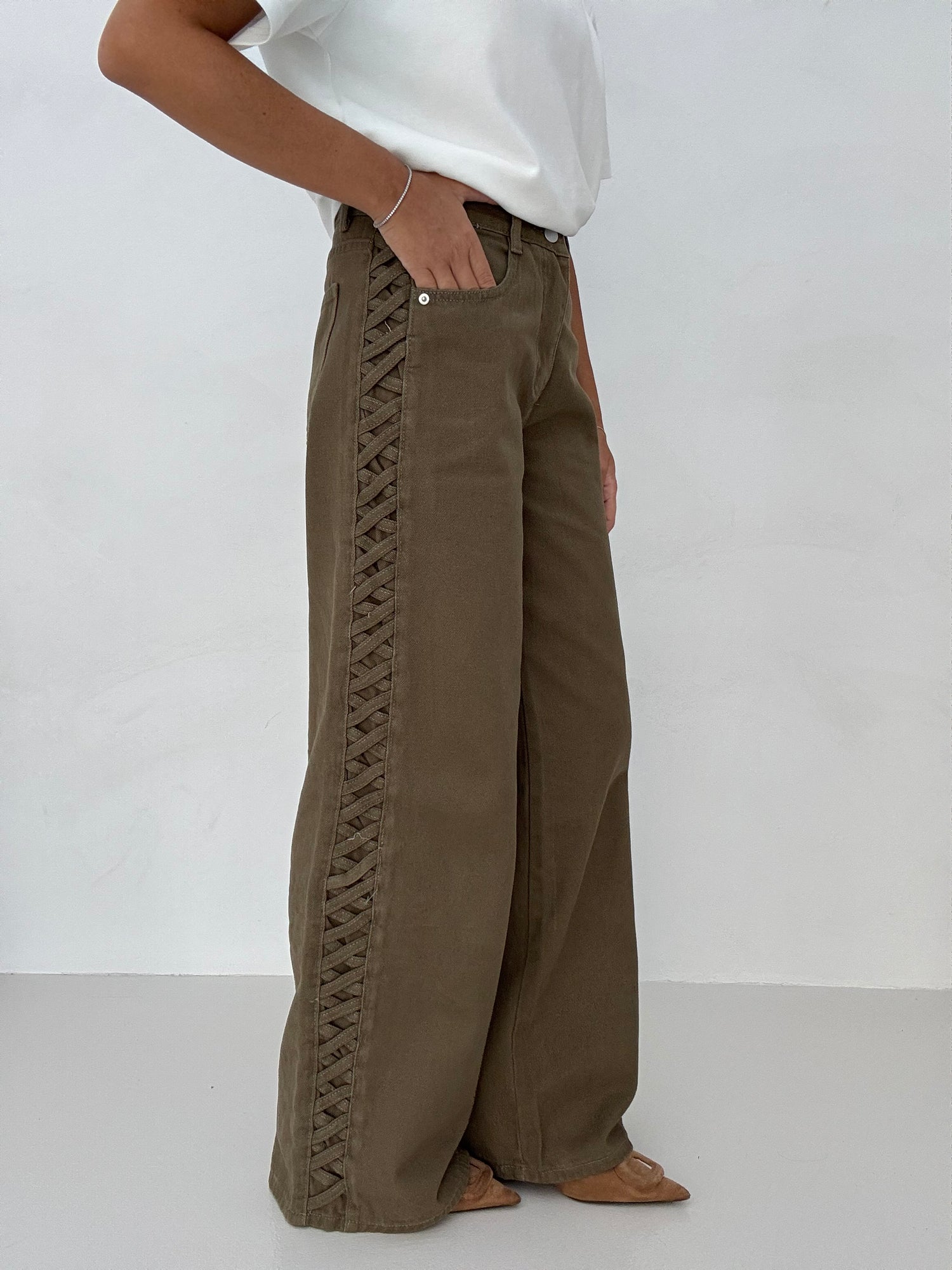 Jeans ‘INTRECCIO LATERALE’ Verde Militare
