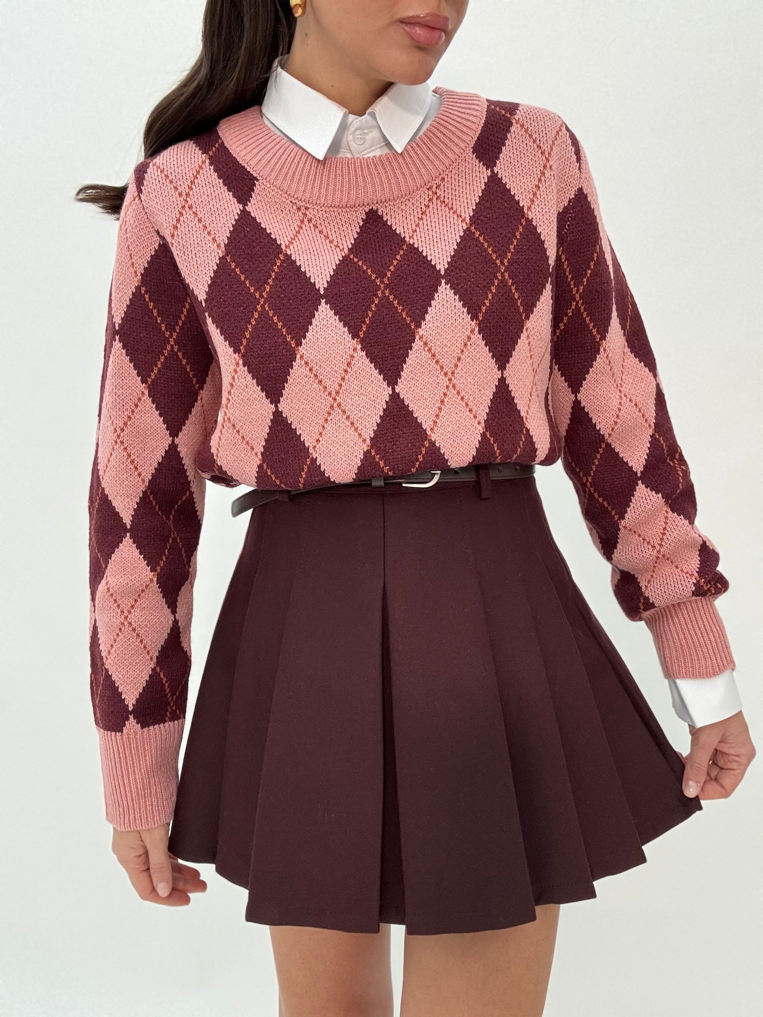 Maglione ‘ROMBI’ 20%LANA Rosa e Bordeaux