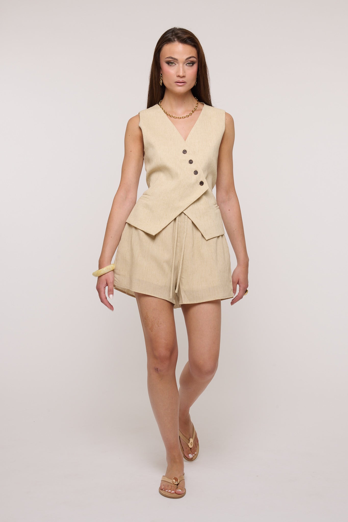 Coordinato ‘10% LINO ABBOTTONATURA ASIMMETRICA’ Beige