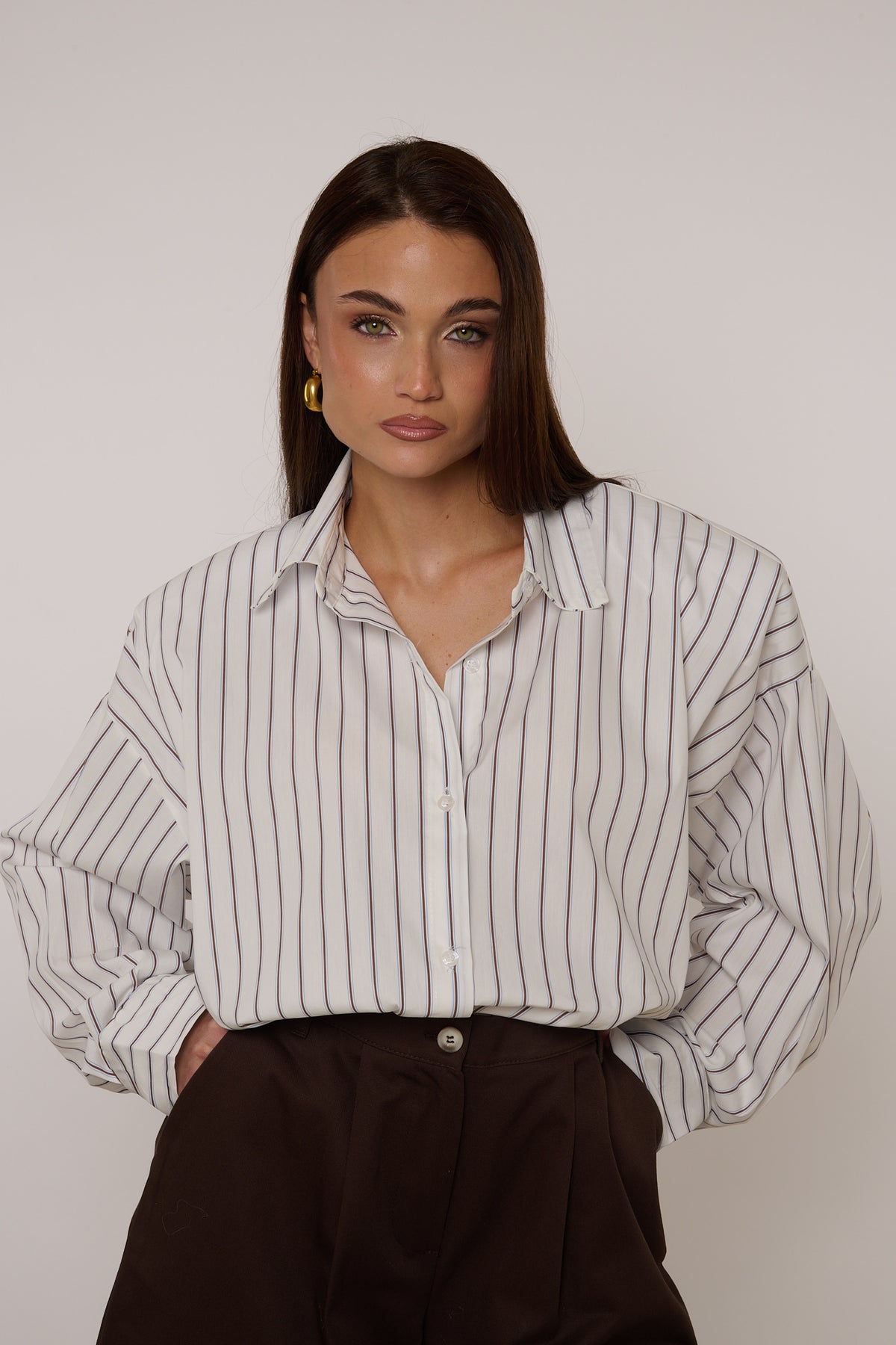 Camicia ‘MAXI SPALLINE’ Righe Azzurre e Cacao