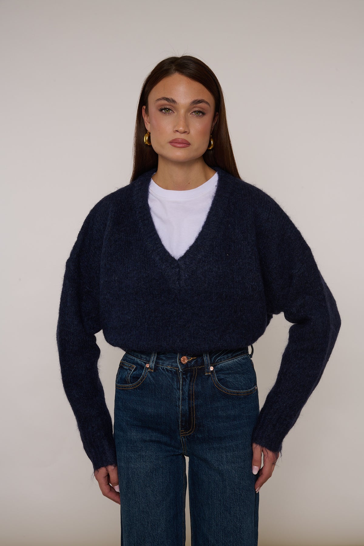 Maglione ‘SCOLLO V’ 5% LANA Blu Notte