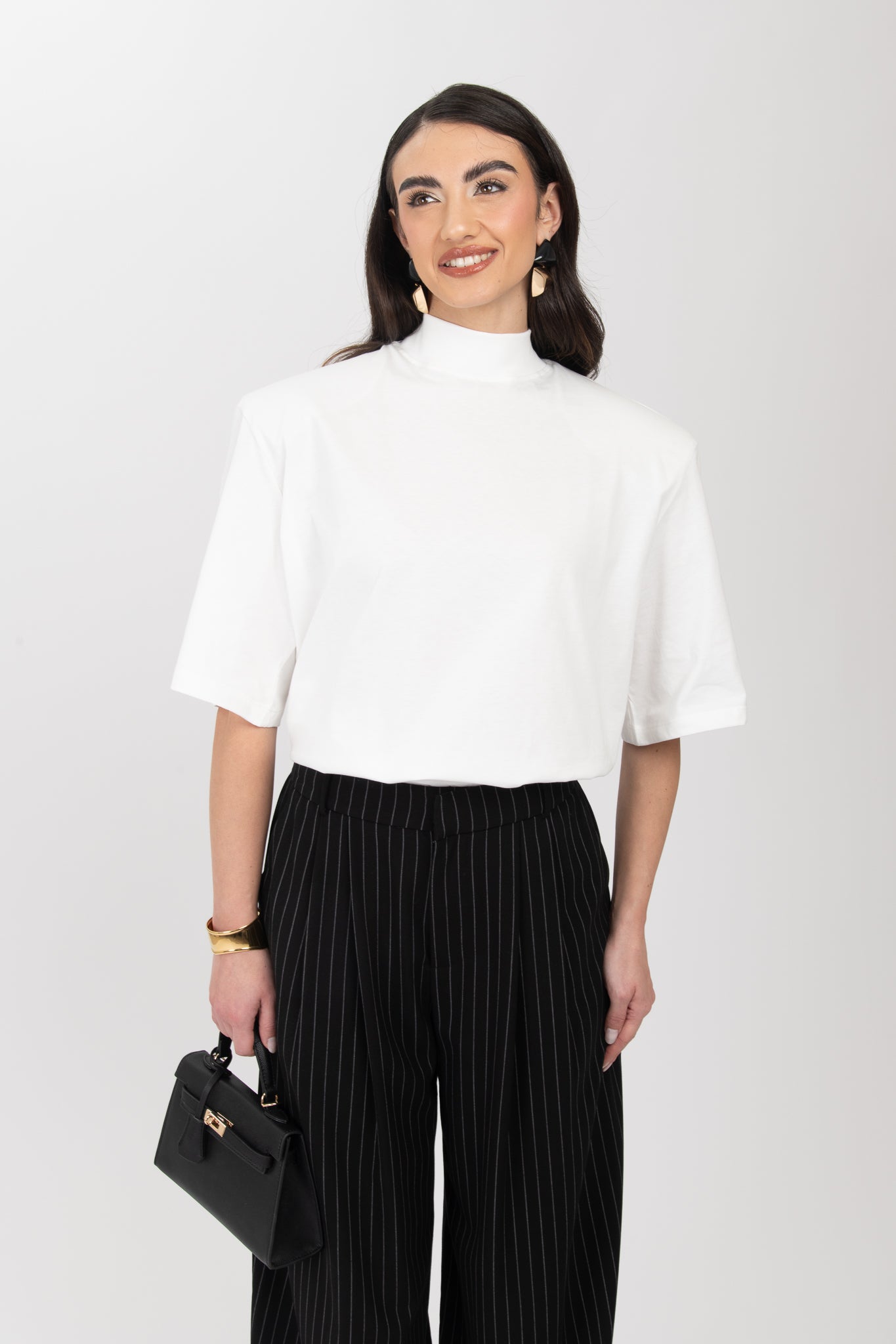 Maglia ‘MEZZO COLLO e MAXI SPALLINA’ 100%COTONE Bianca