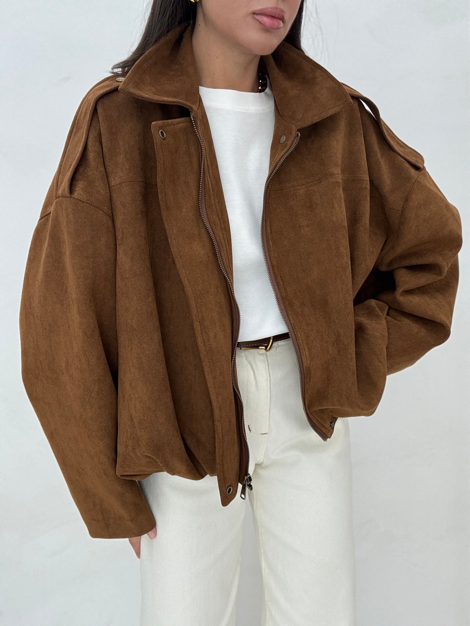 PREORDINE Bomber ‘TRENDY IN SUEDE’ Camel