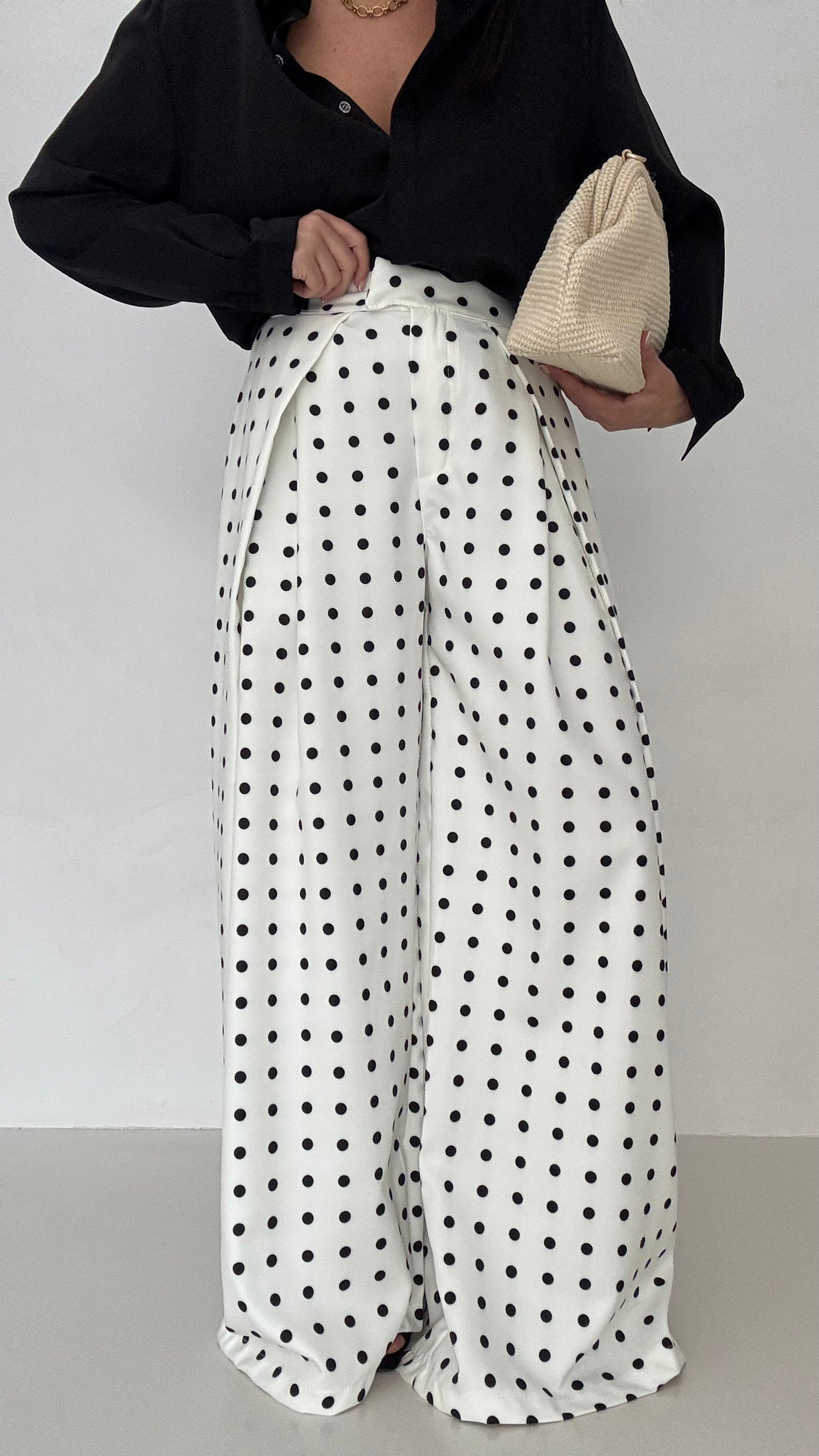 Pantalone ‘GAMBA MORBIDA’ Pois Bianco