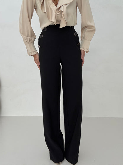 Pantalone ‘BOTTONI SPECCHIO’ elastico sul retro Nero