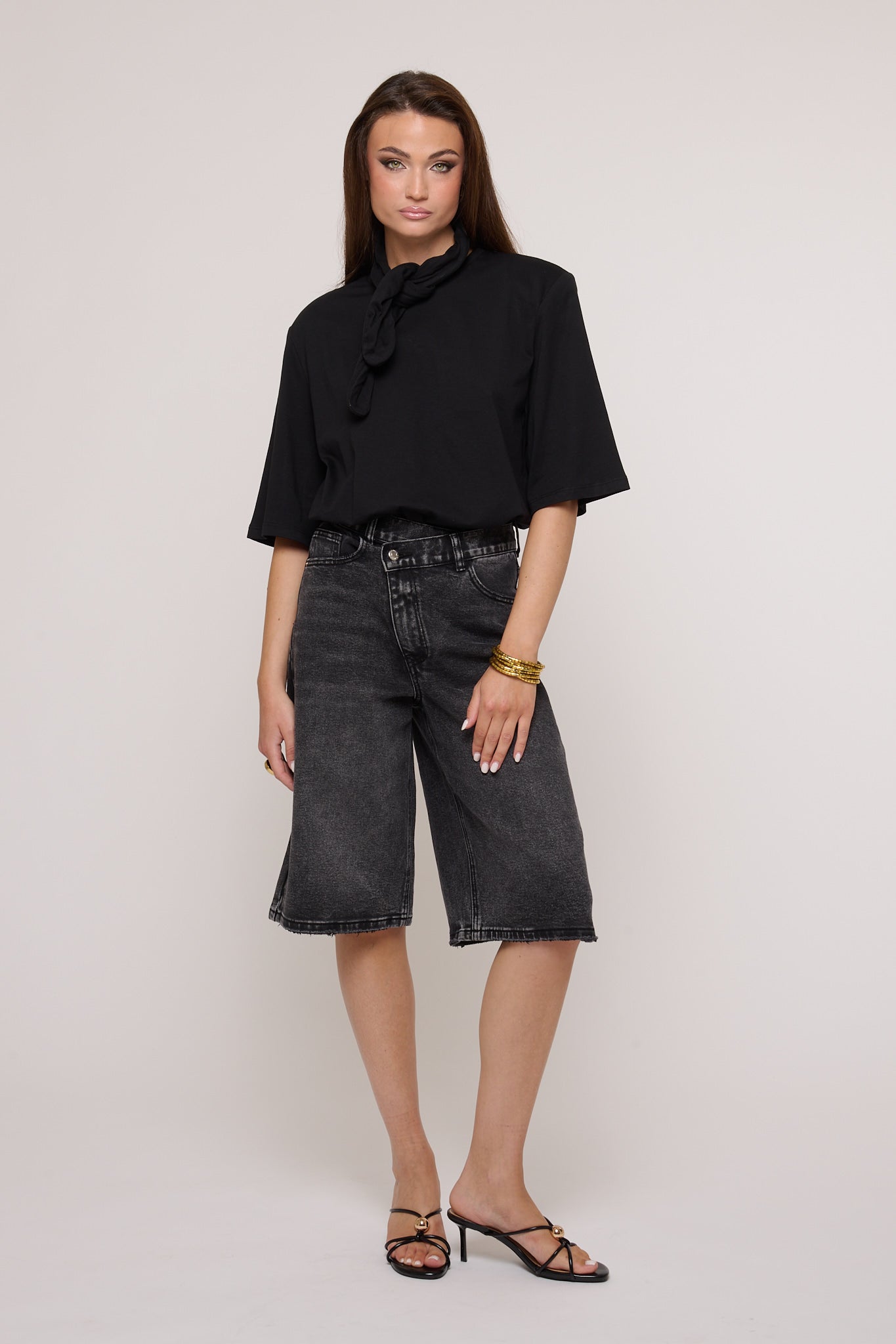 Bermuda ‘ABBOTTONATURA ASIMMETRICA’ Denim Nero