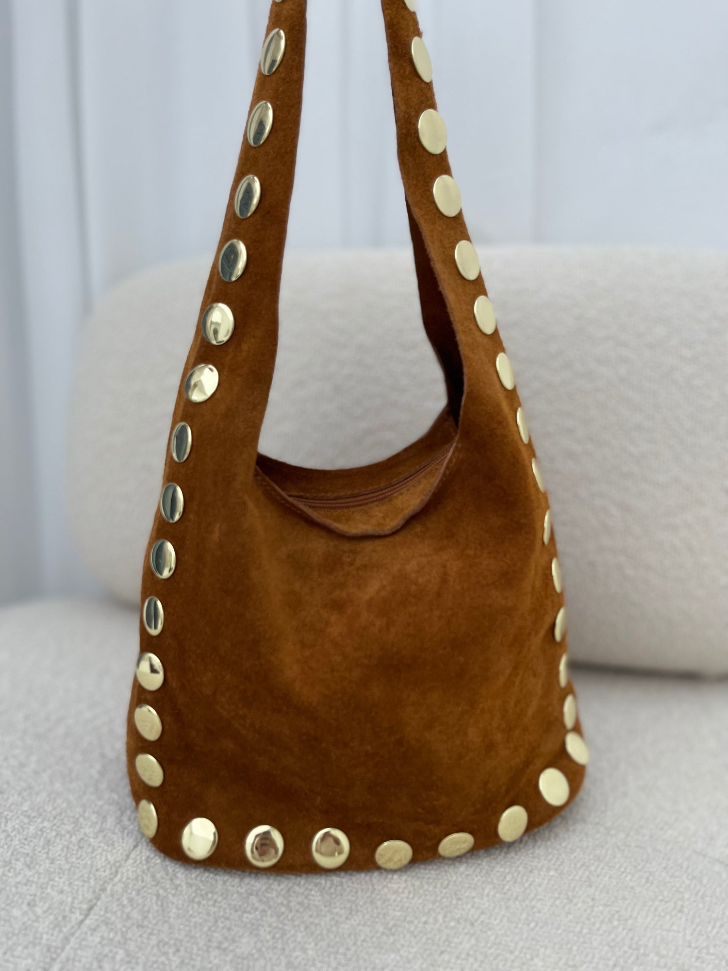 Borsa ‘SUEDE’ con borchie Cuoio