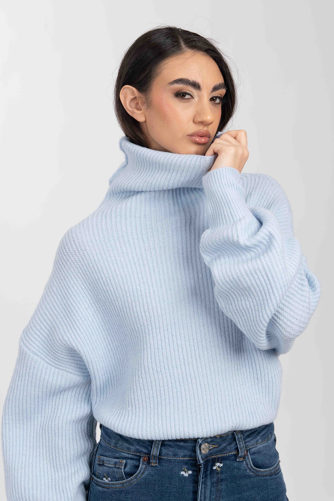 Maglione ‘COLLO ALTO’ costine Azzurro