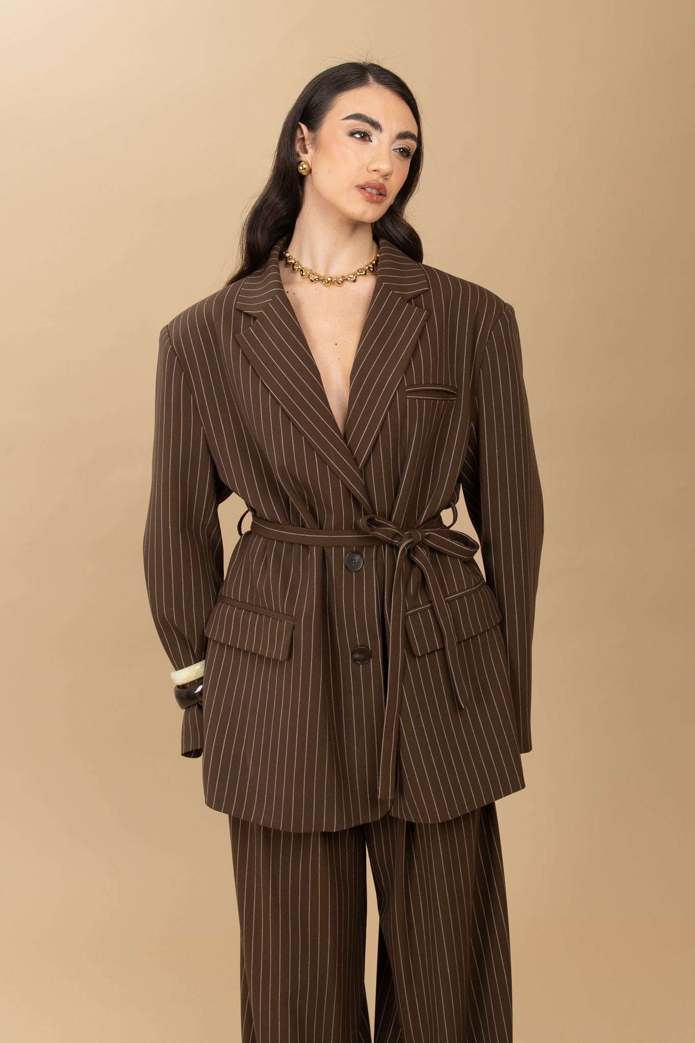 Blazer ‘GESSATO BY LUMINA’ mini cinturino CACAO