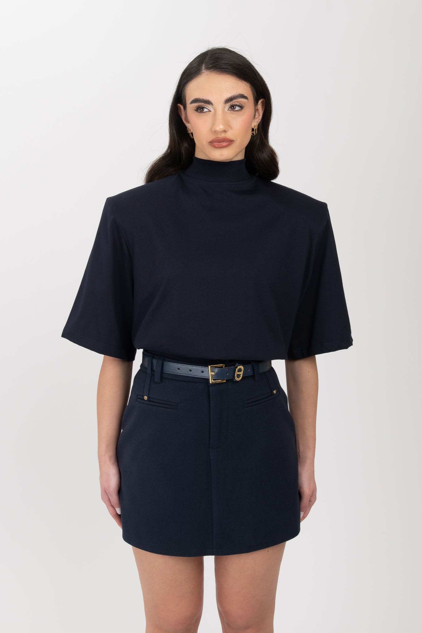 Maglia ‘MEZZO COLLO e MAXI SPALLINA’ 100%COTONE Blu Notte