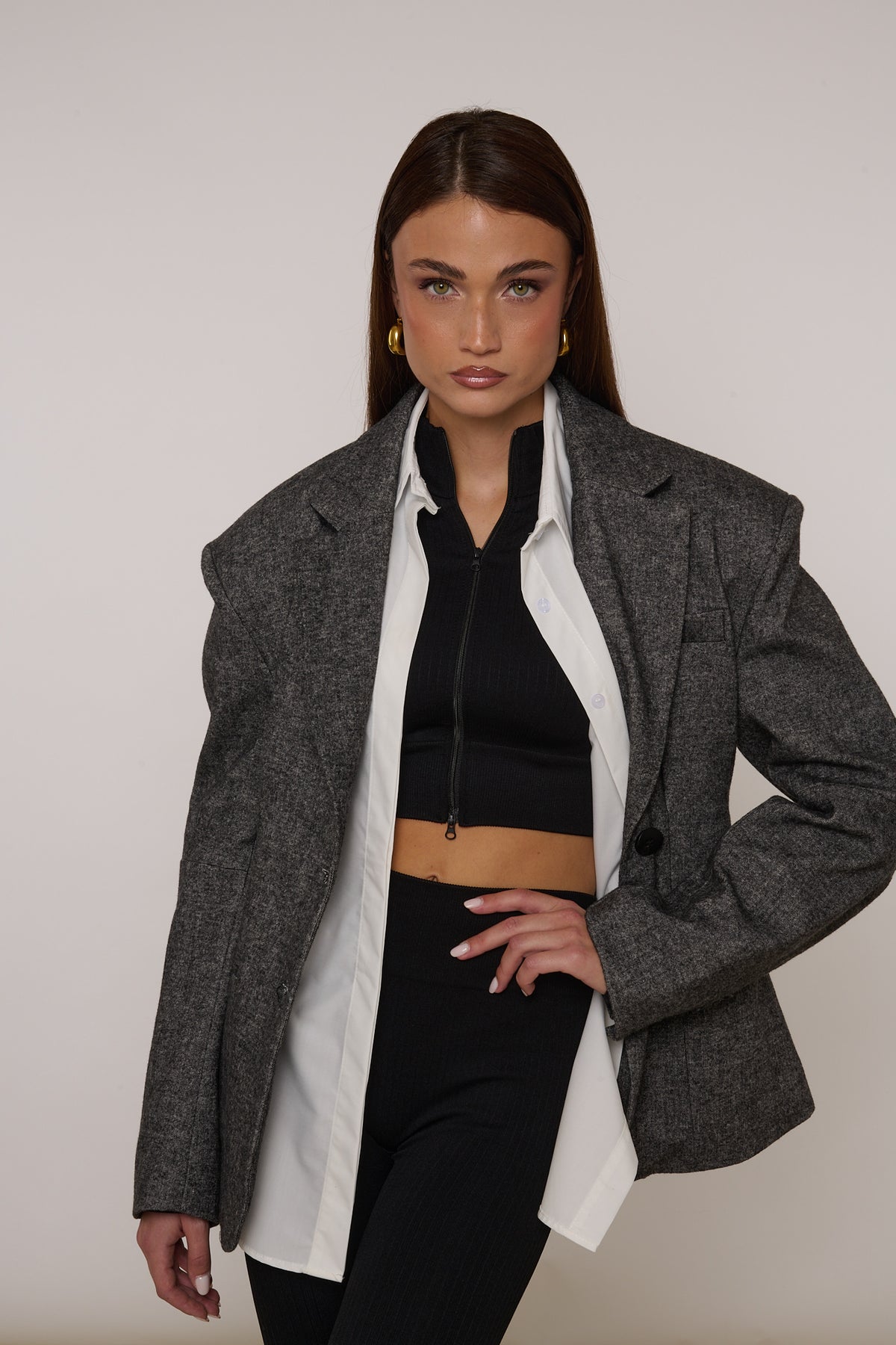 Blazer ‘MAXI SPALLINA’ 35% LANA By Lumina Grigio