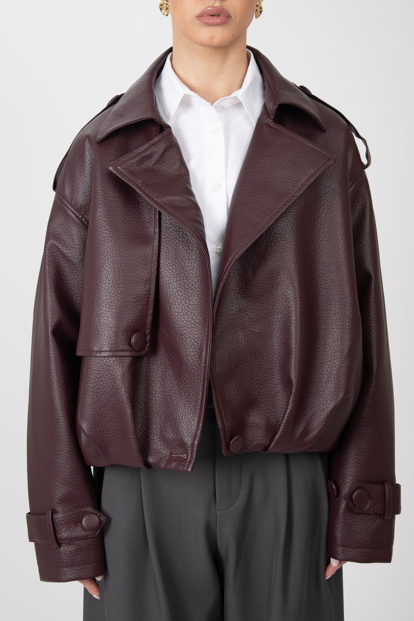 Chiodo ‘ECOPELLE MARTELLATO’ Bordeaux