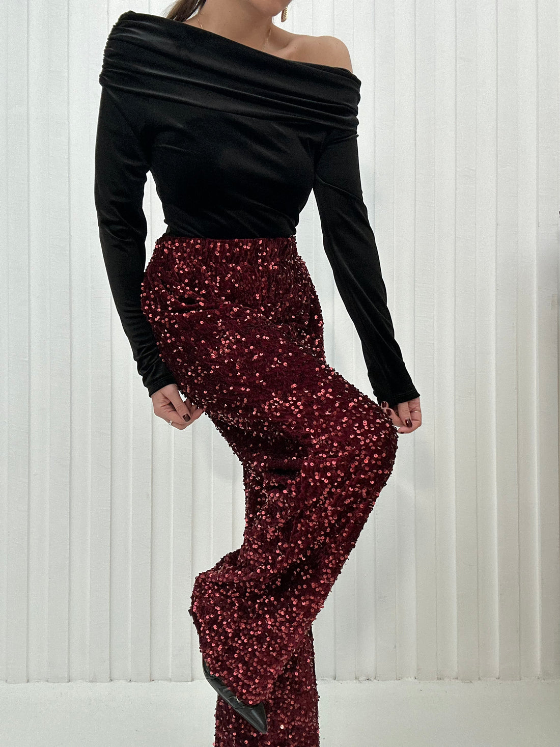 Pantalone ‘VELLUTO E PAILLETTES 2.0’ Bordeaux