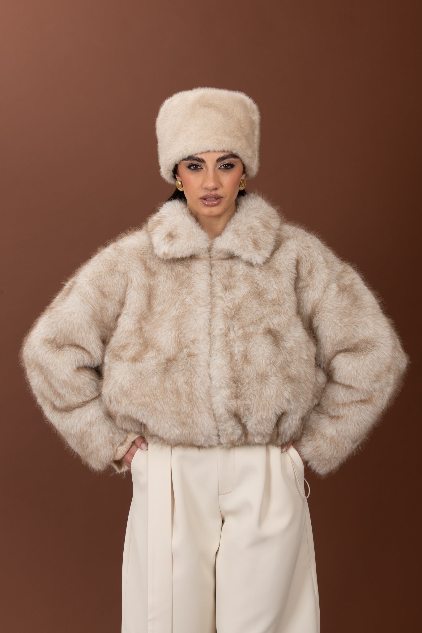 Bomber eco-pelliccia ‘CON COLLETTO’ Panna