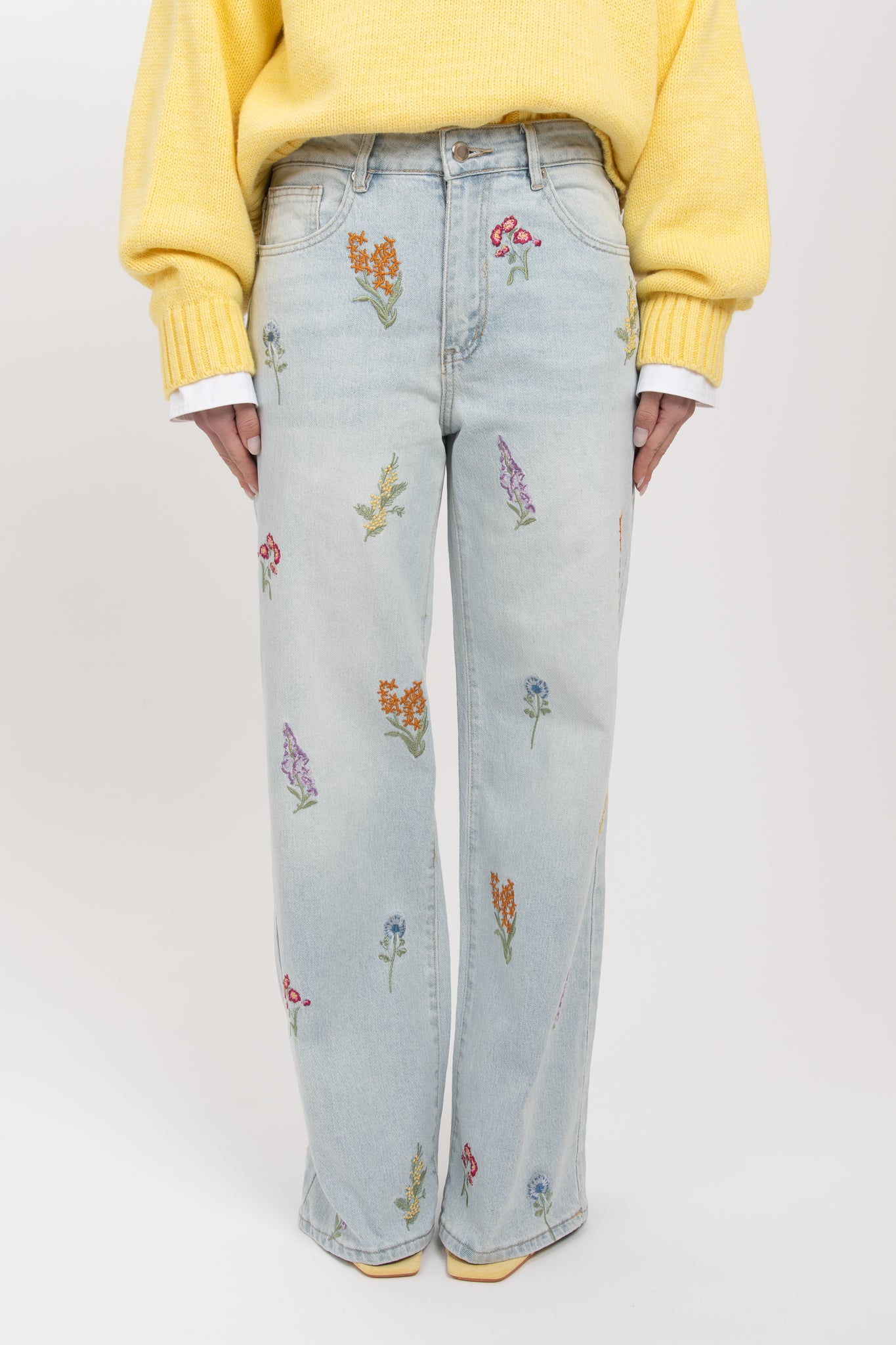 Jeans WIDE LEG ‘FLOWERS’ Denim Chiaro