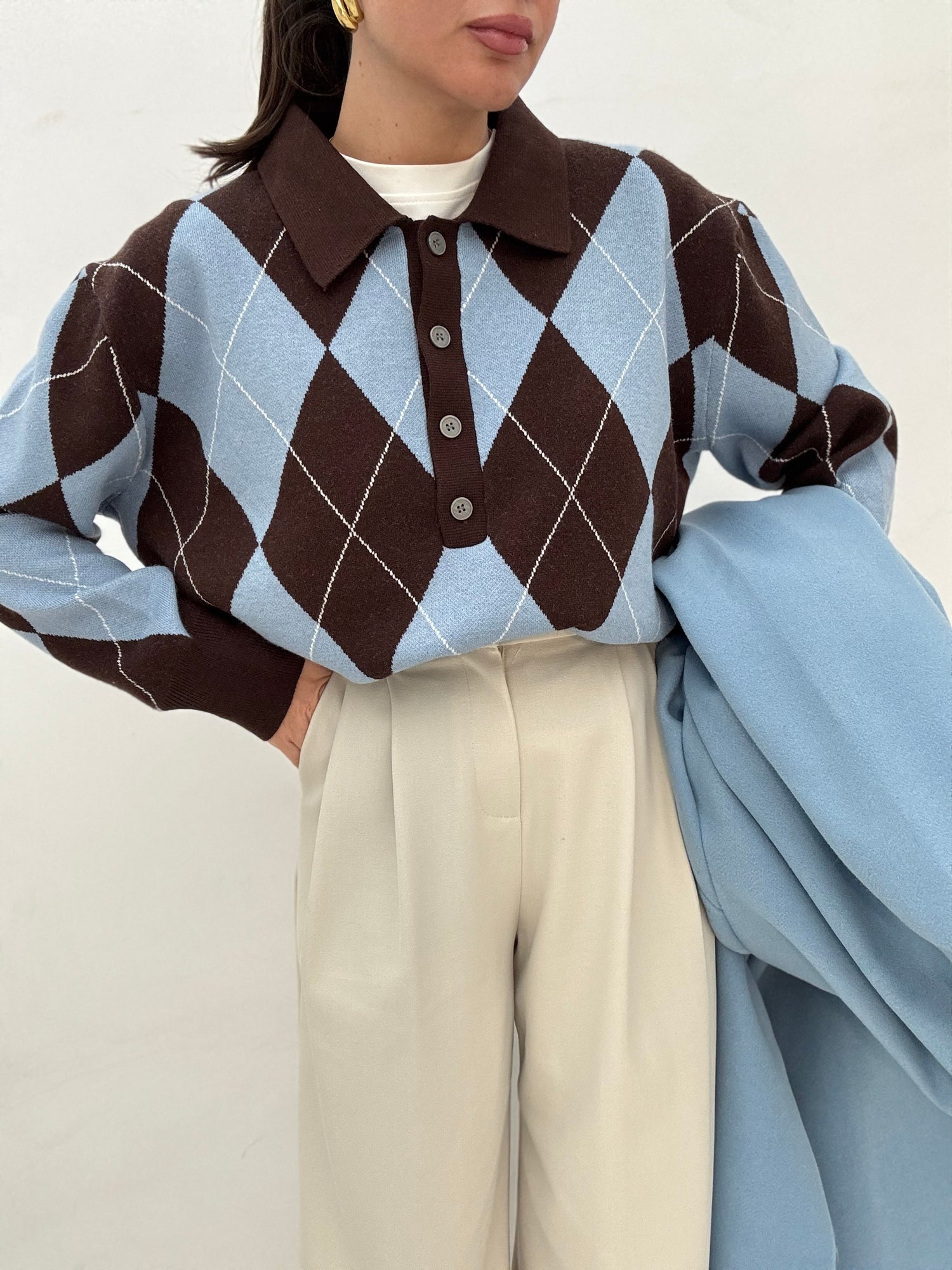 Maglione/Polo ‘ROMBI’ Azzurro e Cacao