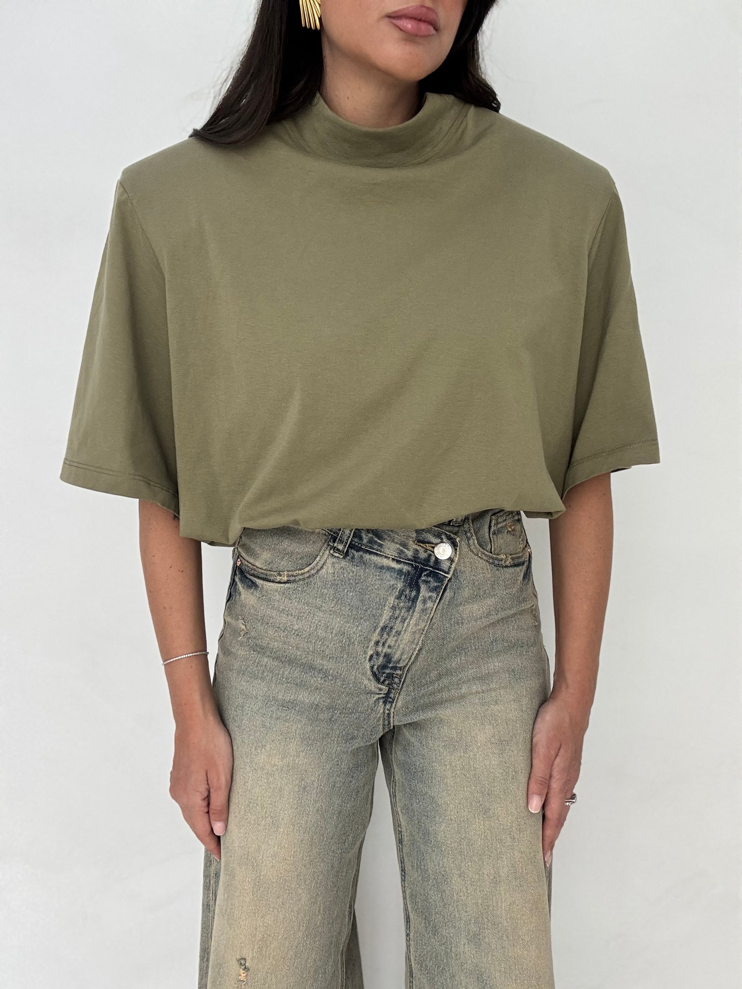 Maglia ‘MEZZO COLLO e MAXI SPALLINA’ 100%COTONE Verde Militare