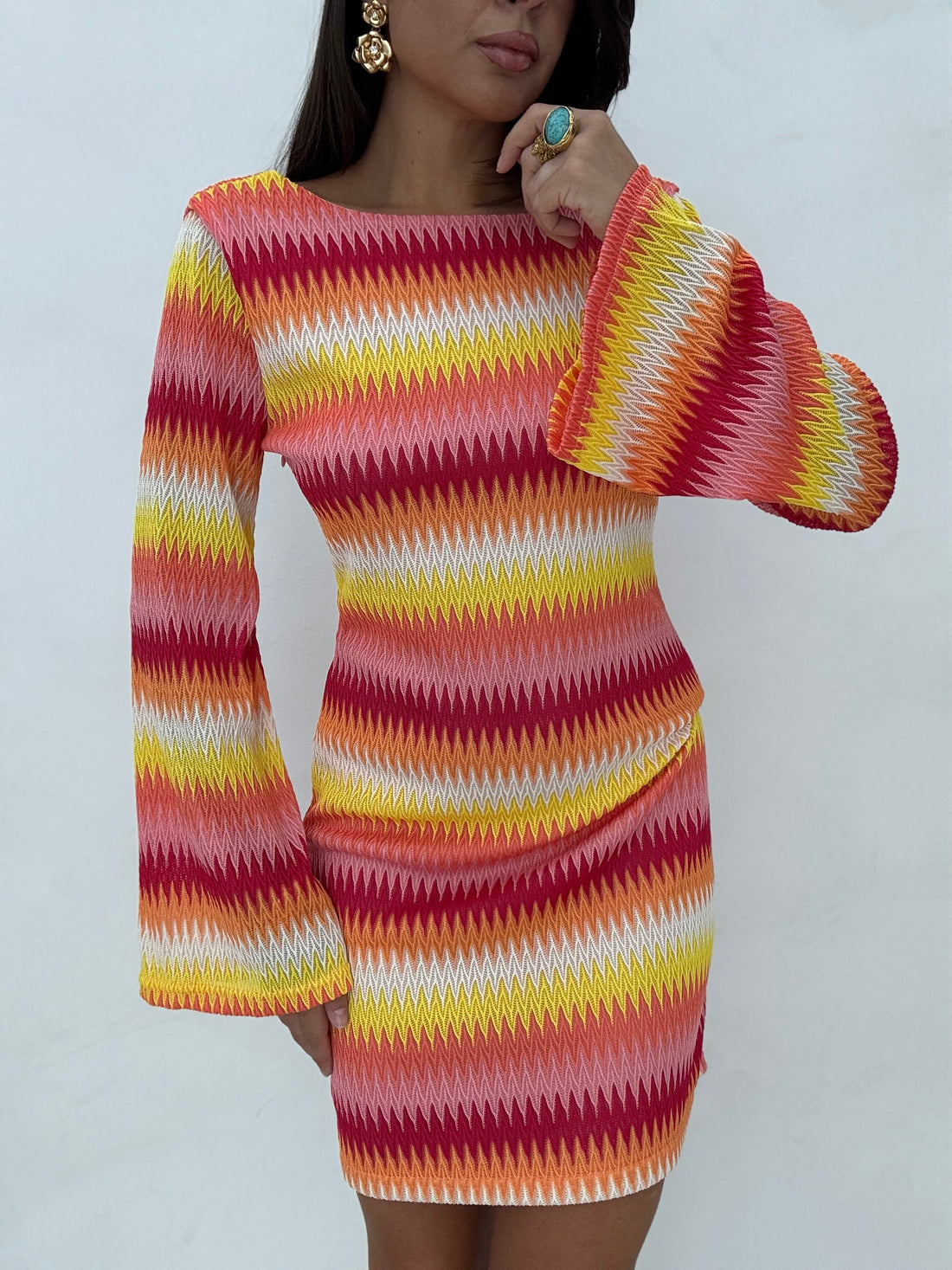 Abito ‘ZIG ZAG’ scollo sul retro Fucsia e Arancio