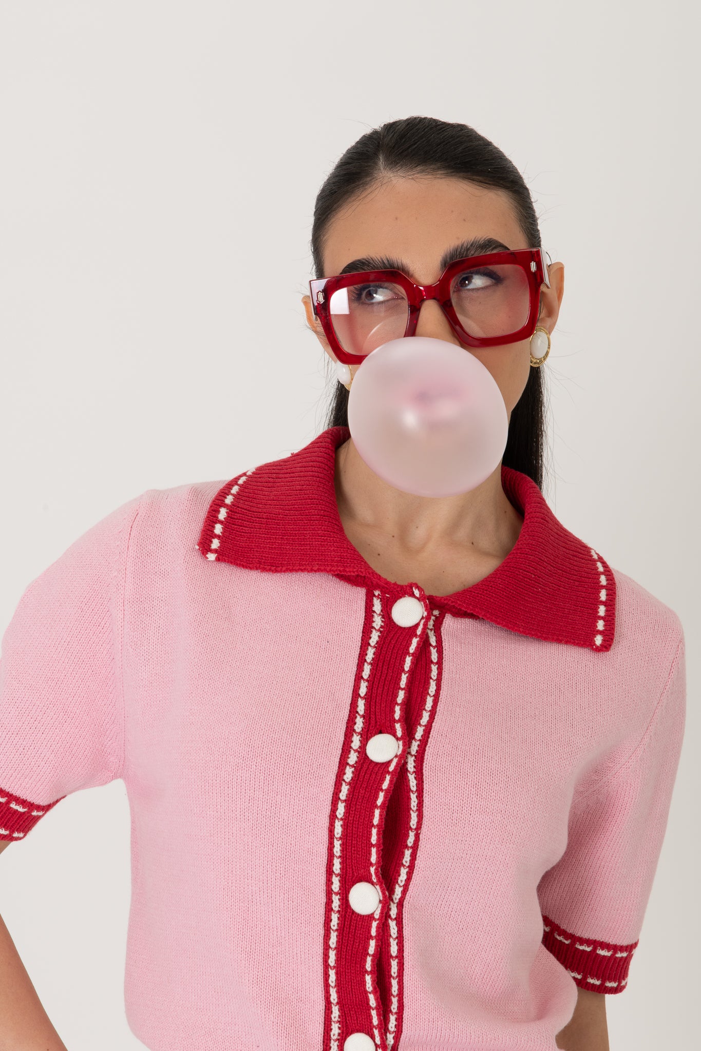 Maglione/Polo ‘BOTTONI RIVESTITI’ Rosa e Rosso