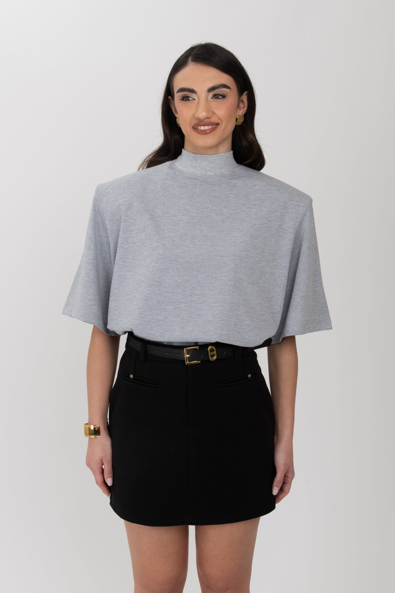 Maglia ‘MEZZO COLLO e MAXI SPALLINA’ 100%COTONE Grigia