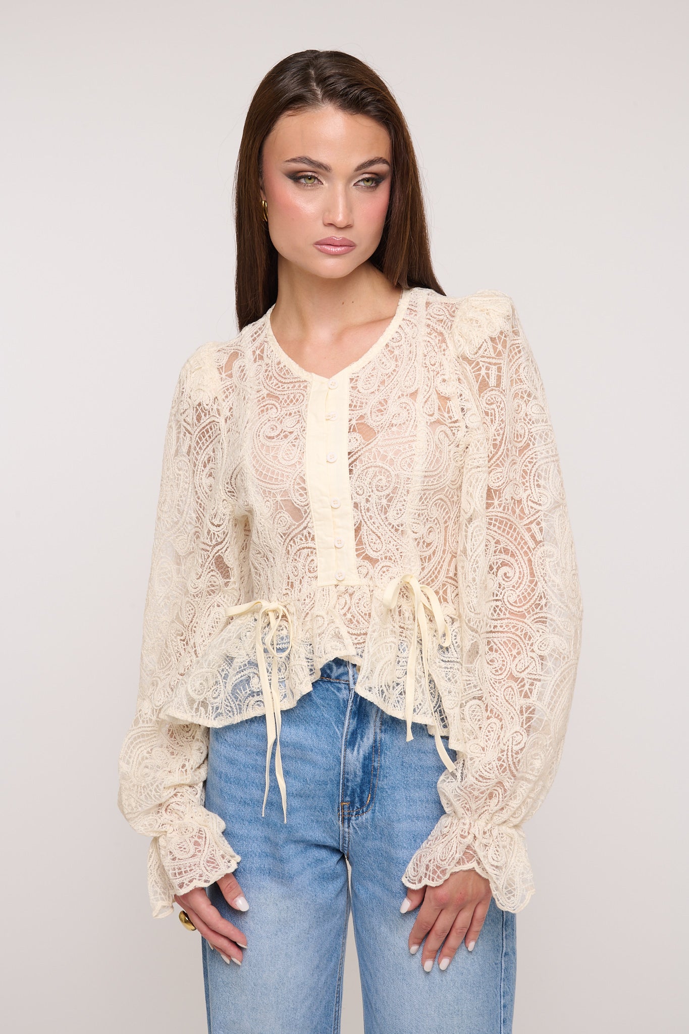 Camicia ‘VOILA E PIZZO’ Panna