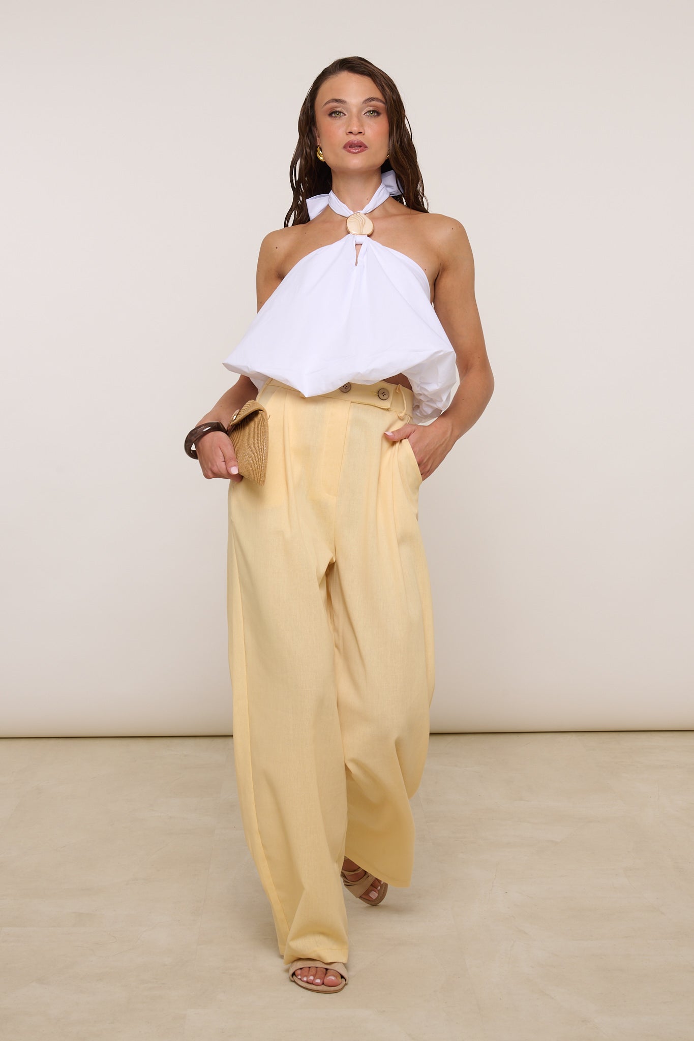 Pantalone ‘DOPPIO BOTTONE’ 55% Lino Giallo