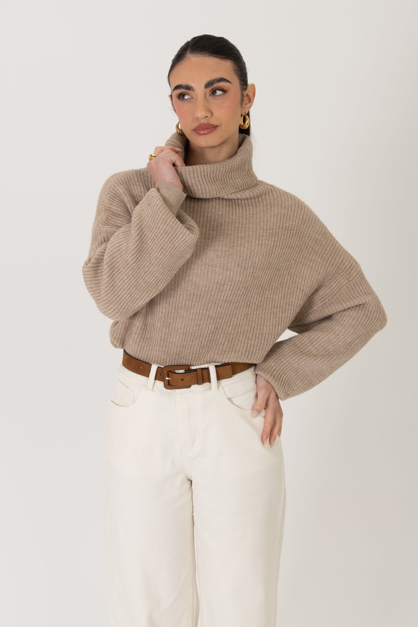 Maglione ‘COLLO ALTO’ costine Beige