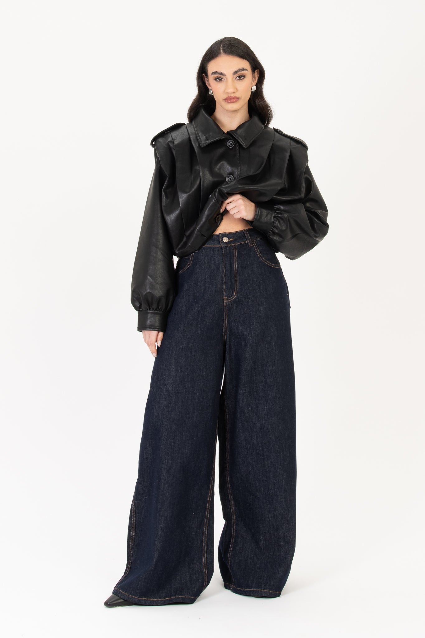 Jeans ‘TASCHE ECO-PELLE E BORCHIE’ Lavaggio Zero