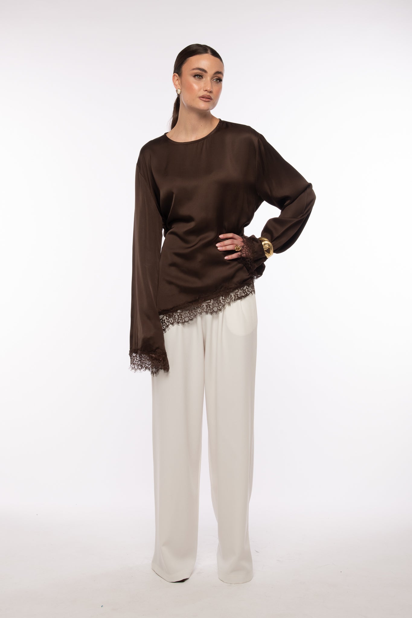 Maglia ‘SIMIL RASO IN PIZZO’ Cacao