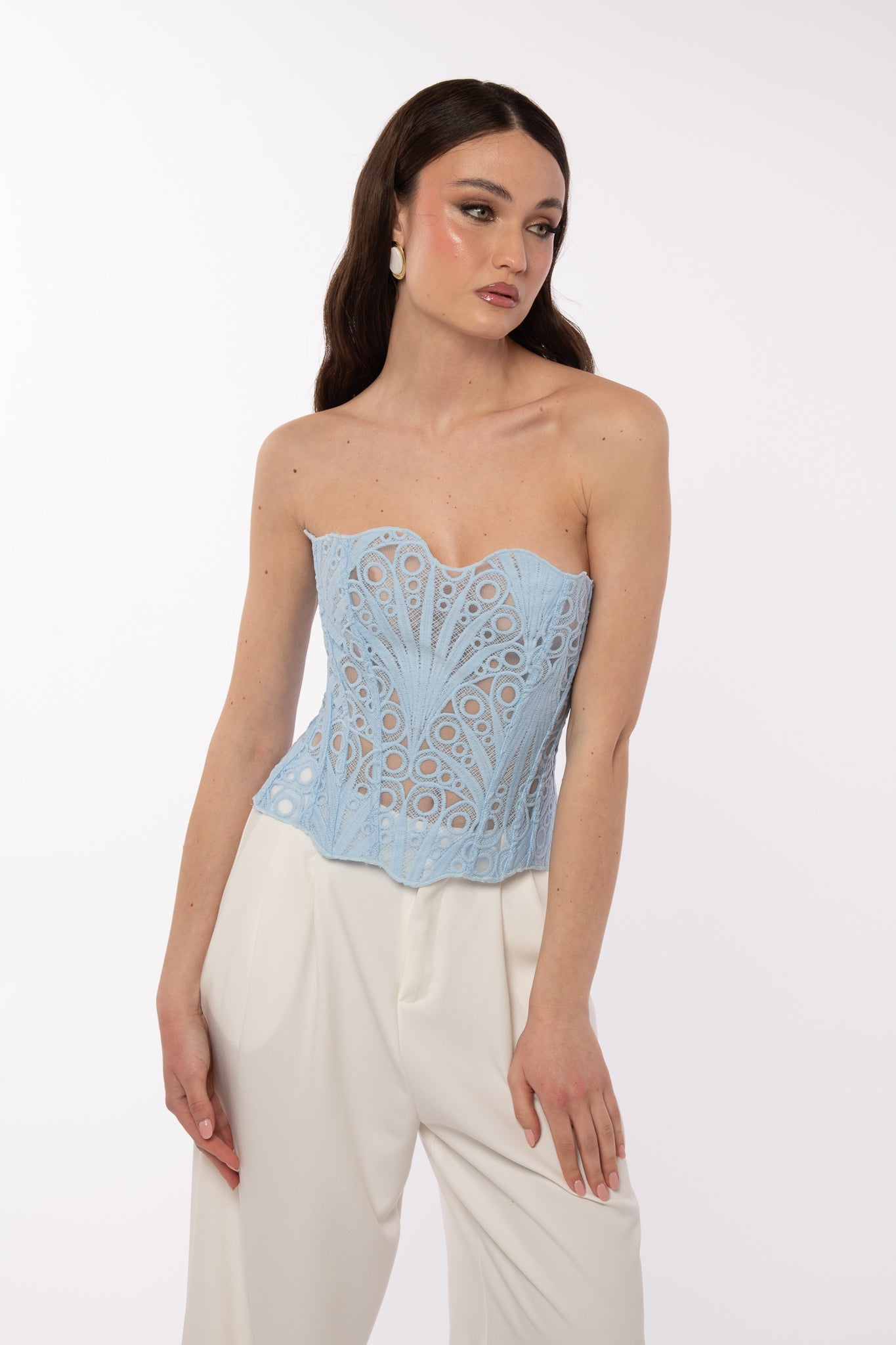 Corpetto ‘RICAMI’ con stringhe Azzurro