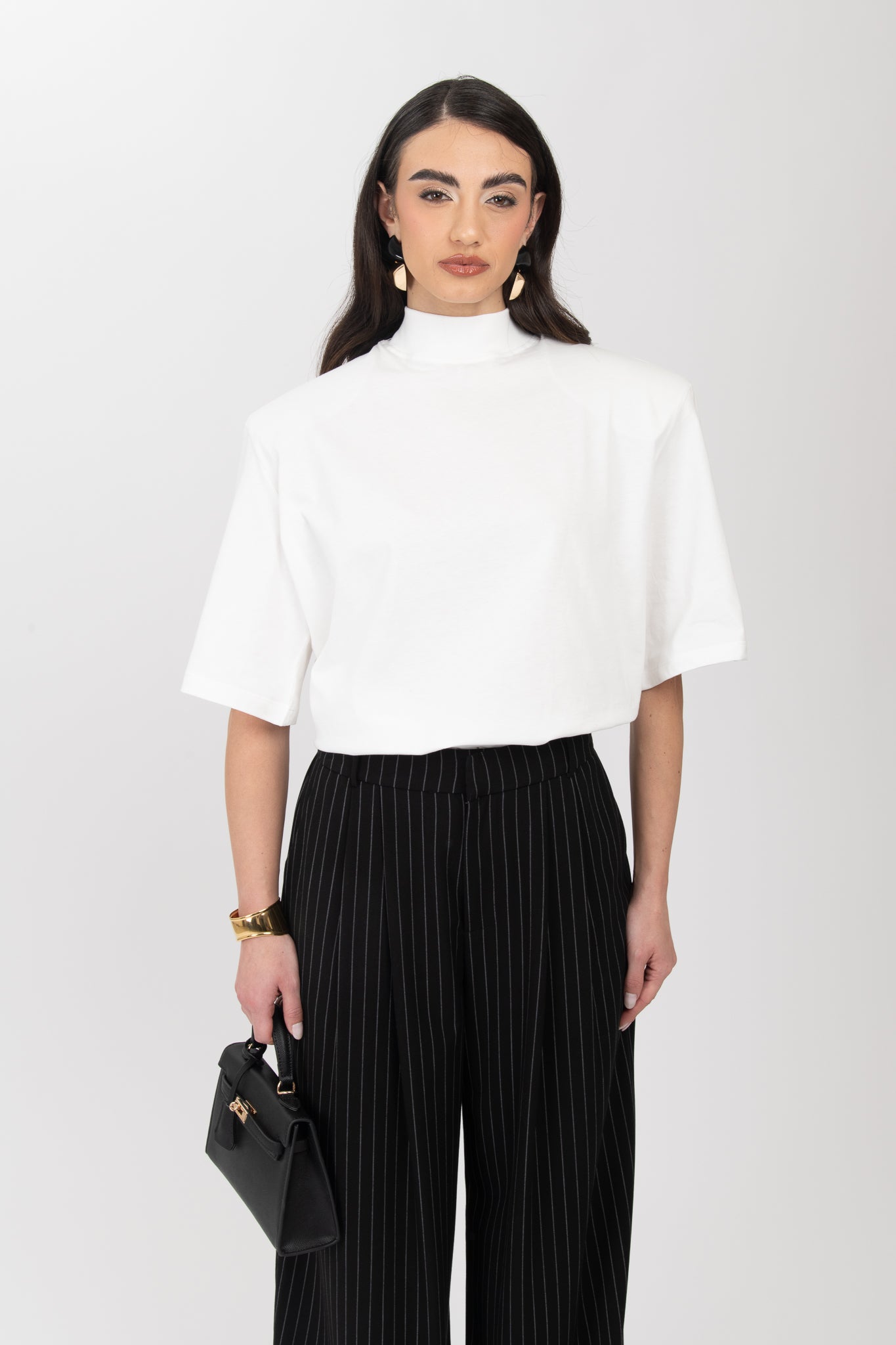 Maglia ‘MEZZO COLLO e MAXI SPALLINA’ 100%COTONE Bianca