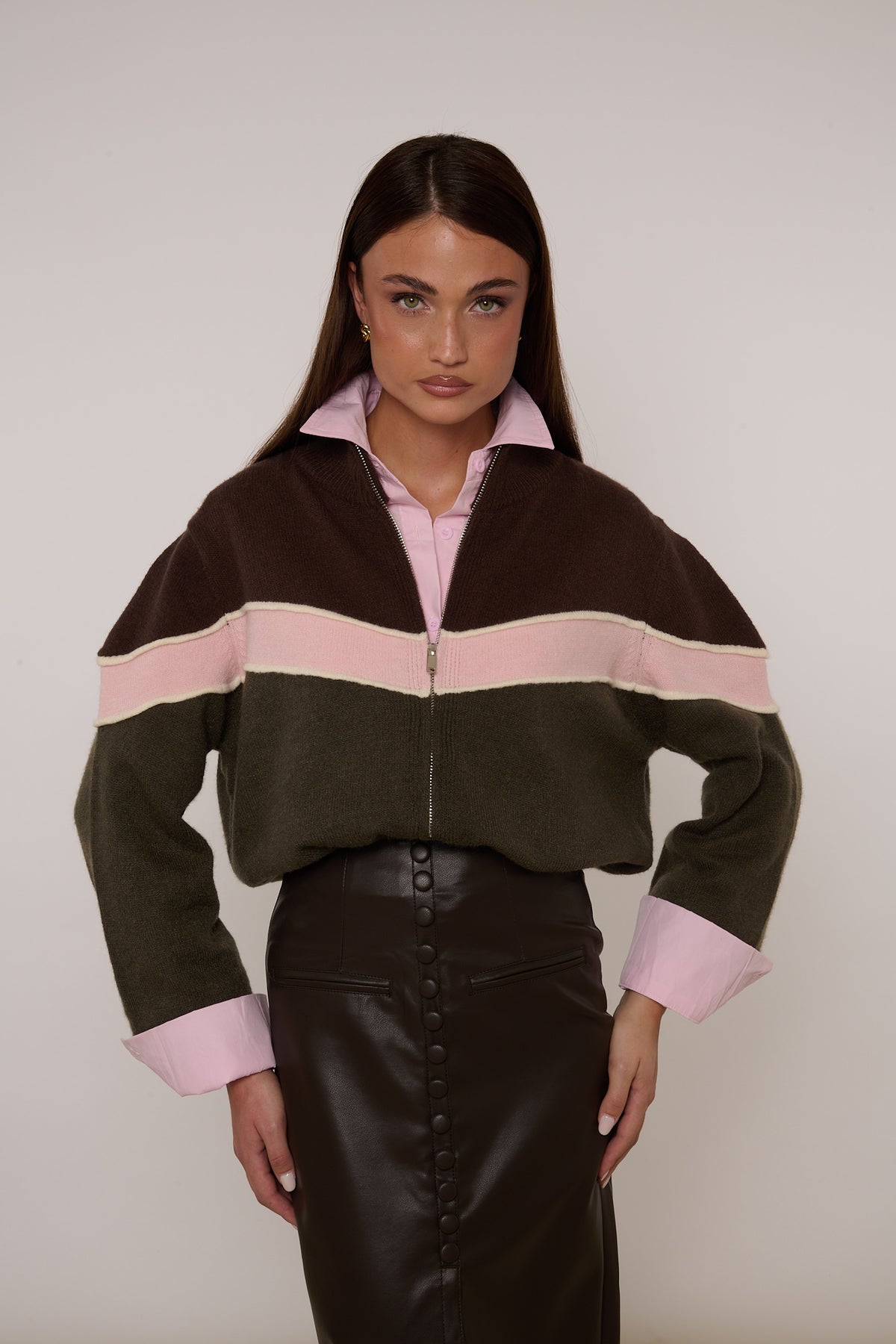 Cardigan con zip Cacao