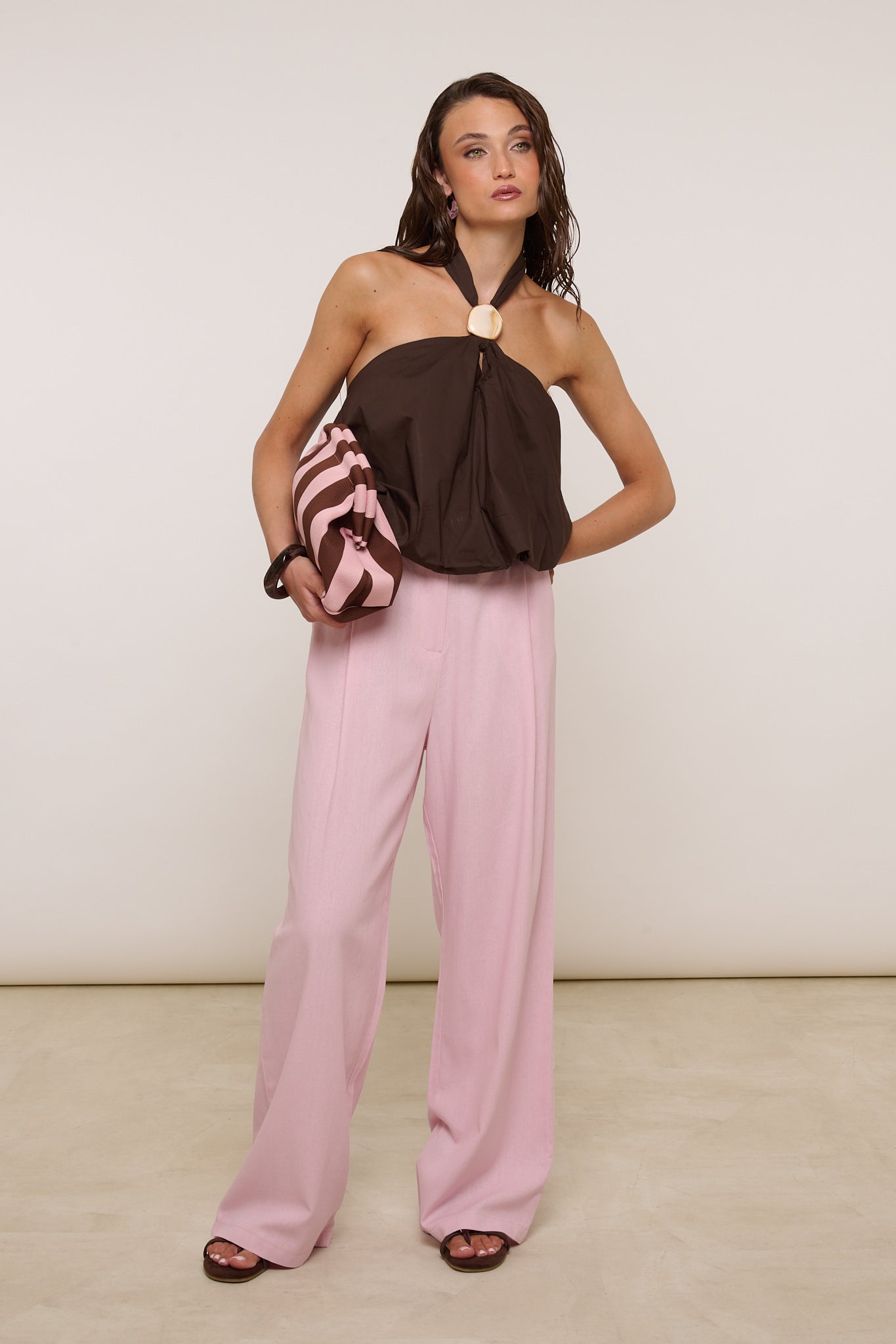 Pantalone ‘DOPPIO BOTTONE’ 55% Lino Rosa