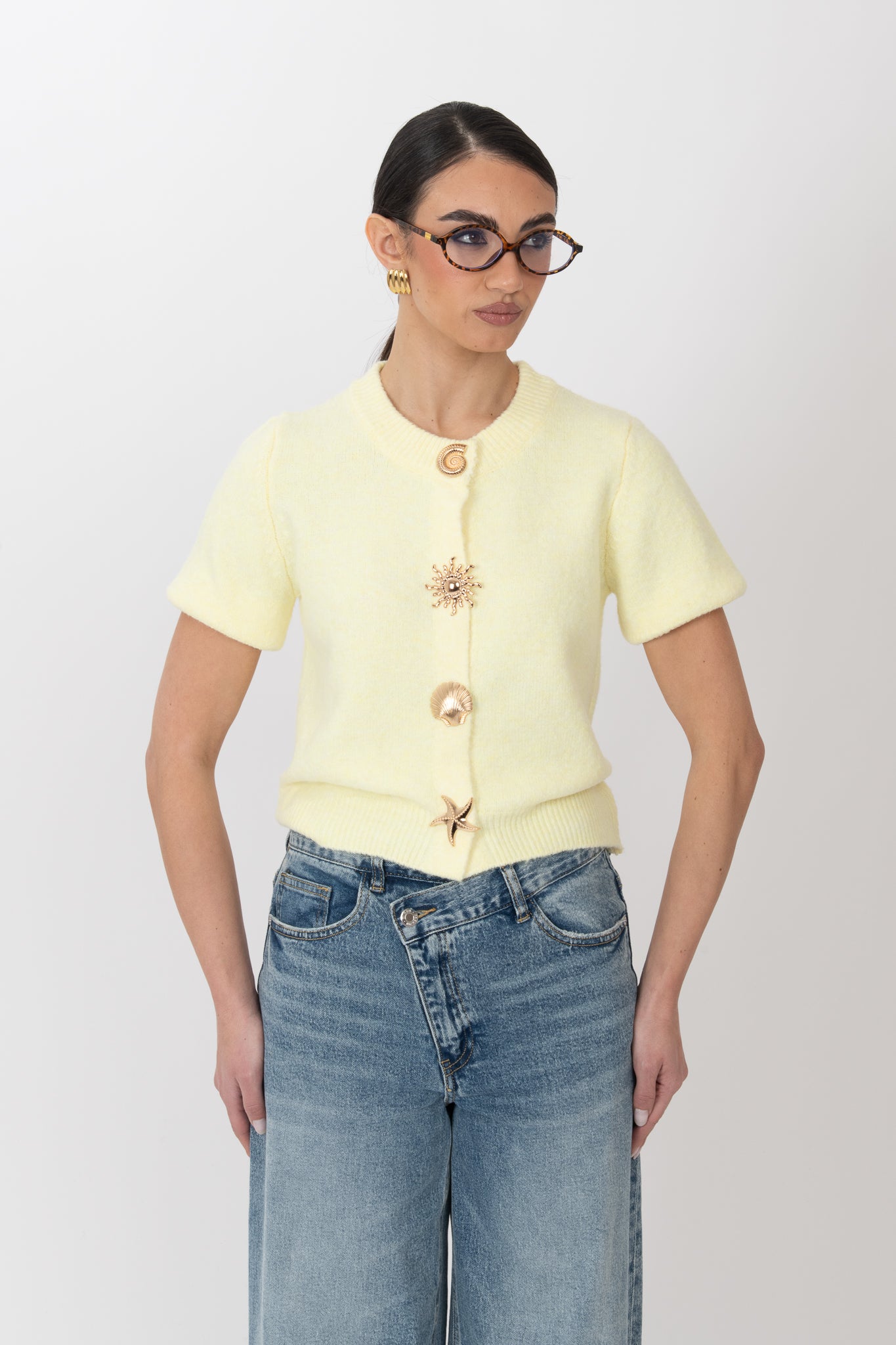 Cardigan ‘BOTTONI CONCHIGLIA 6%LANA’ Giallo