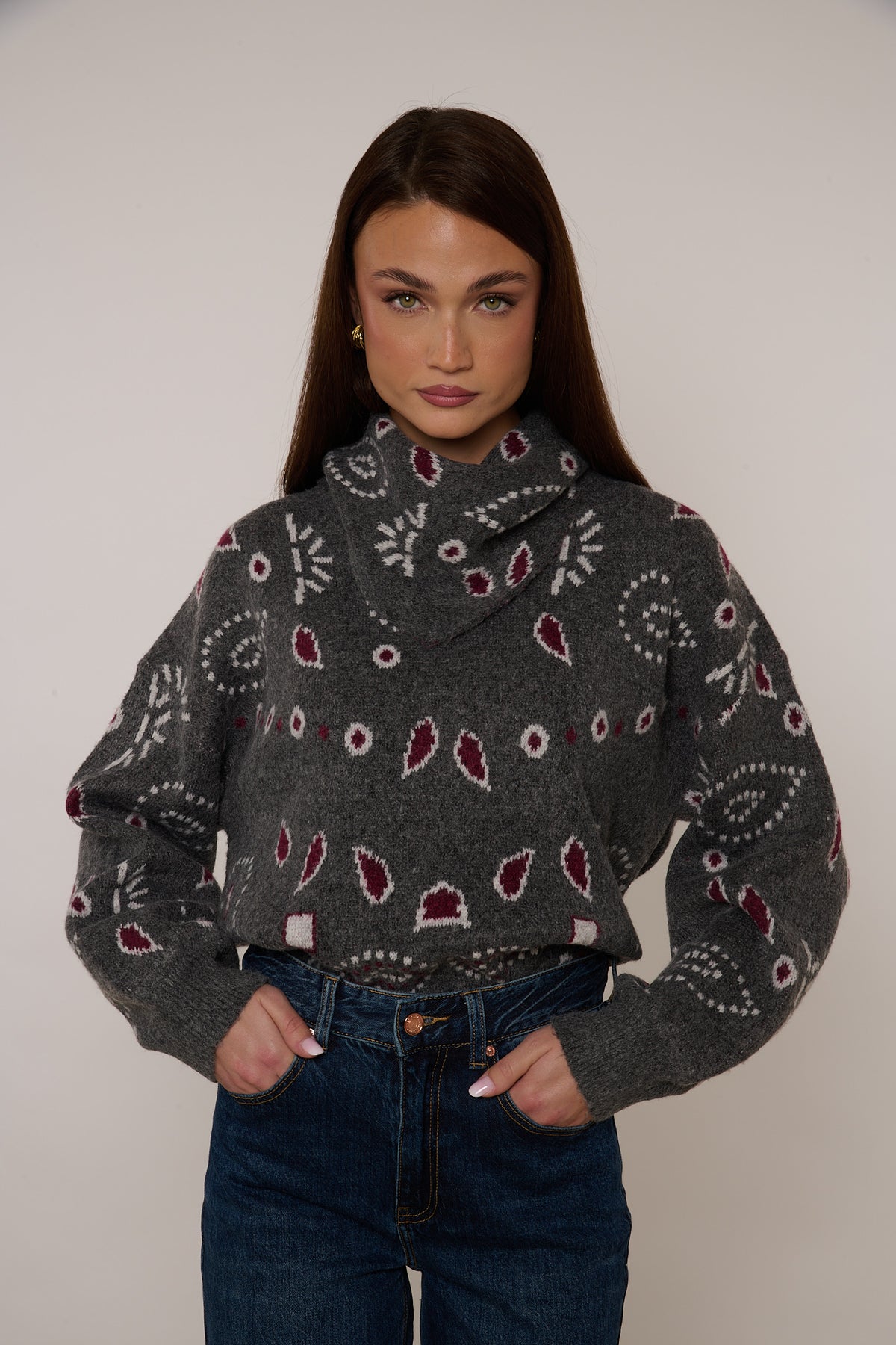 Maglione+Foulard ‘FANTASIA BANDANA’ 10% LANA Grigio