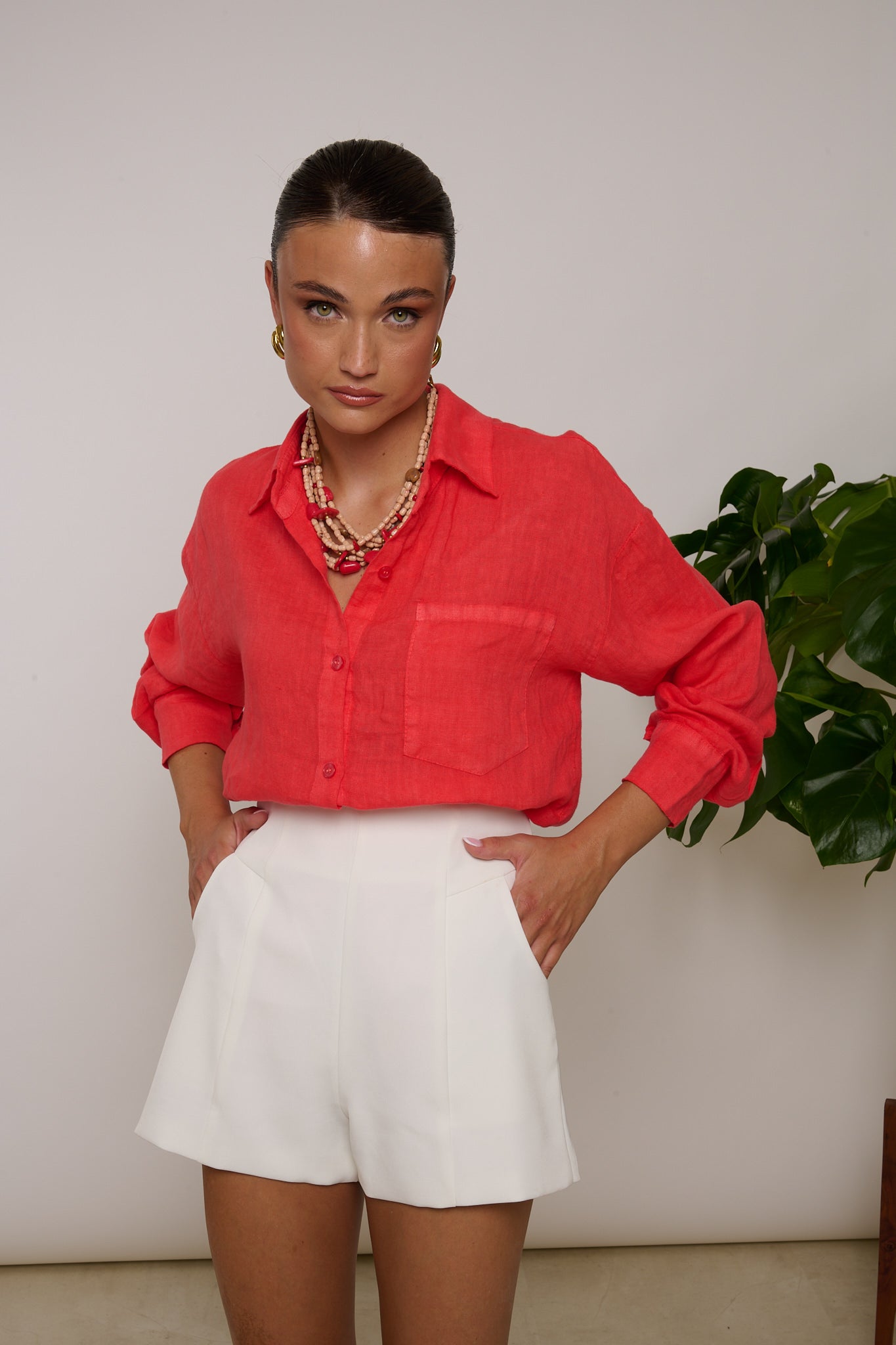 Camicia ‘100% LINO’ Corallo