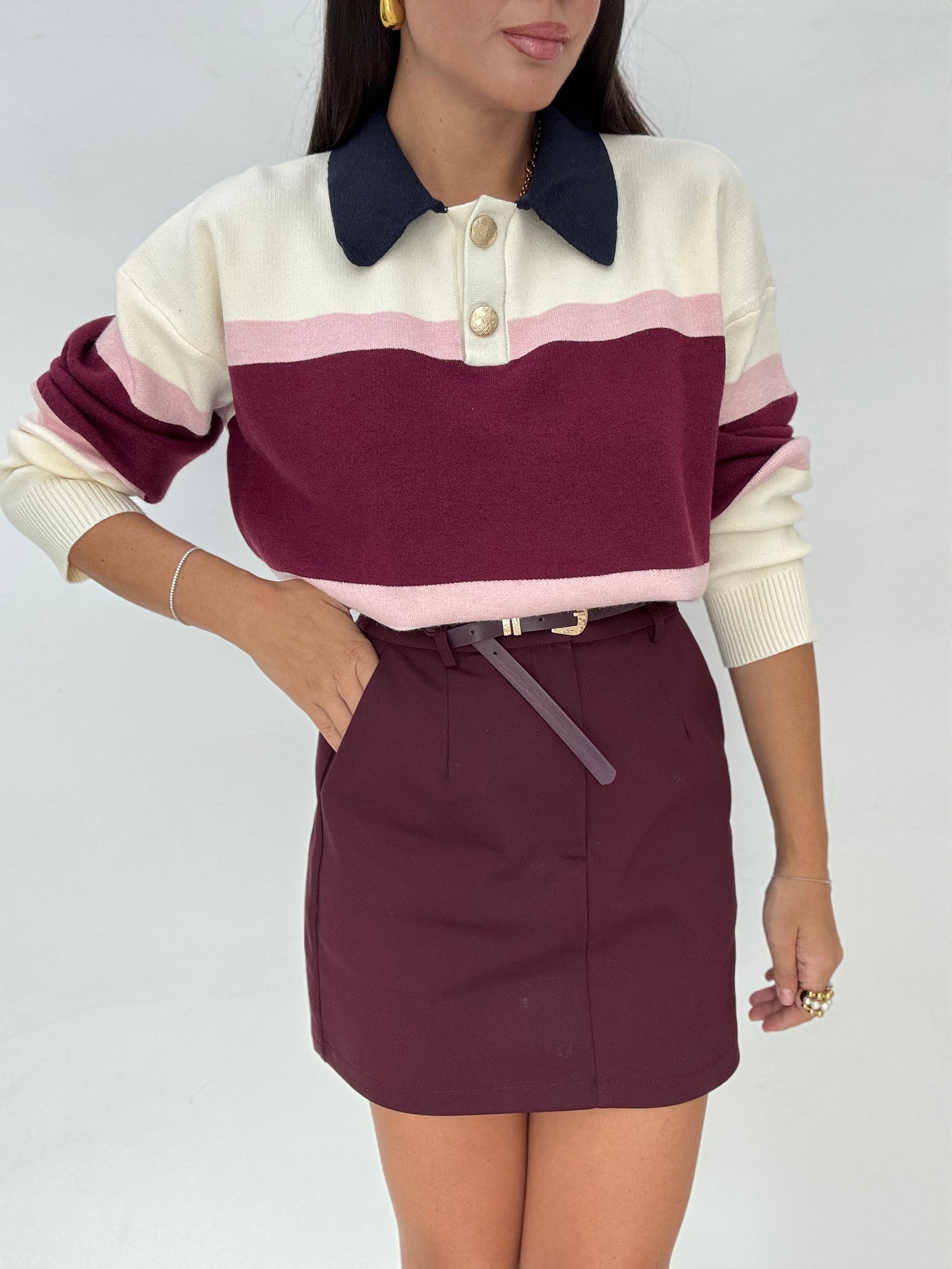 Maglia/Polo ‘BOTTONI ORO’ Panna e Bordeaux