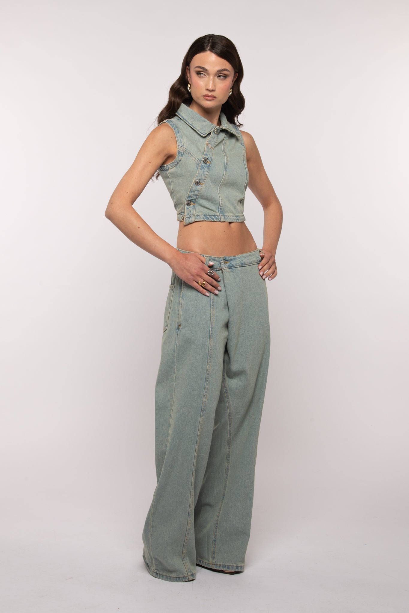 Coordinato ‘ASIMMETRIC’ Denim Sabbiato