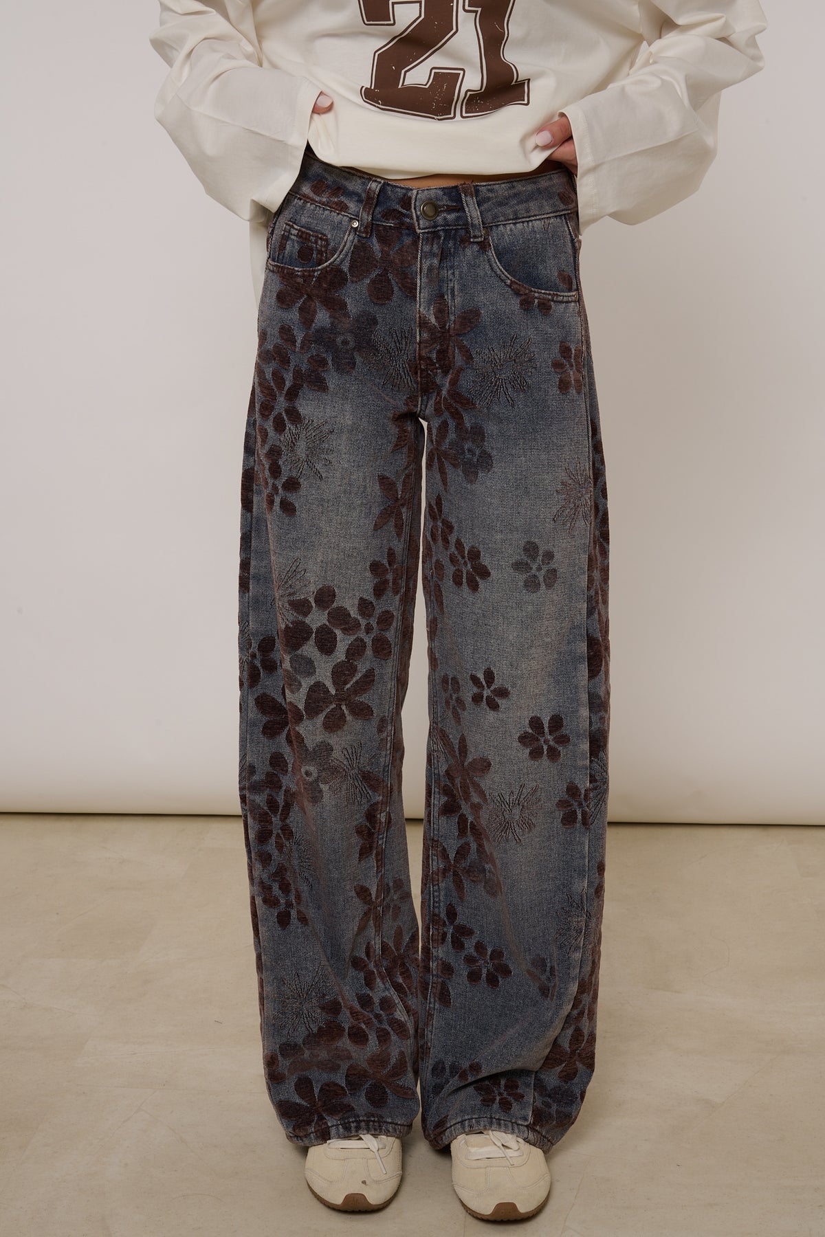Jeans ‘MINI FIORI CACAO IN VELLUTO’
