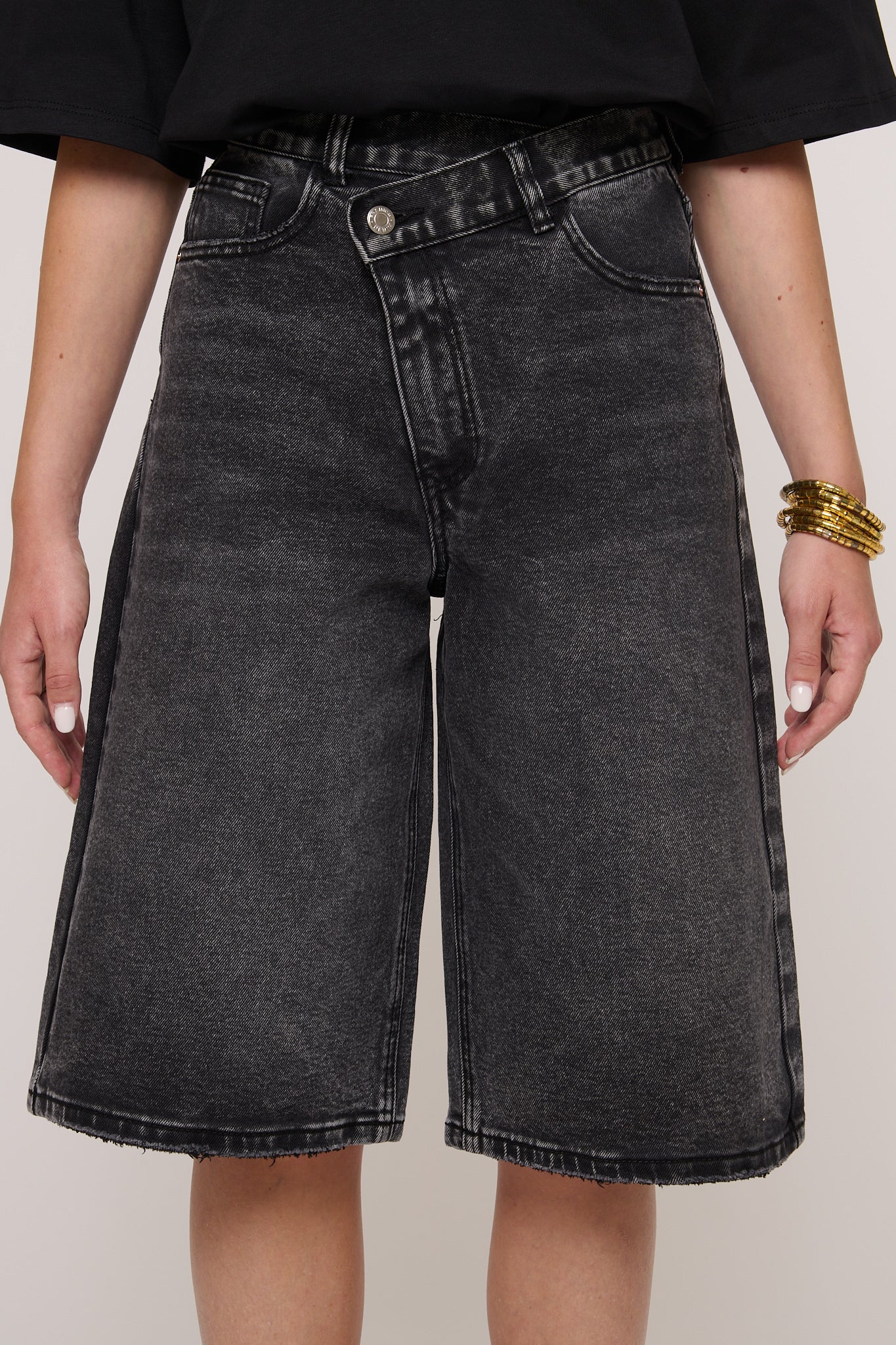 Bermuda ‘ABBOTTONATURA ASIMMETRICA’ Denim Nero