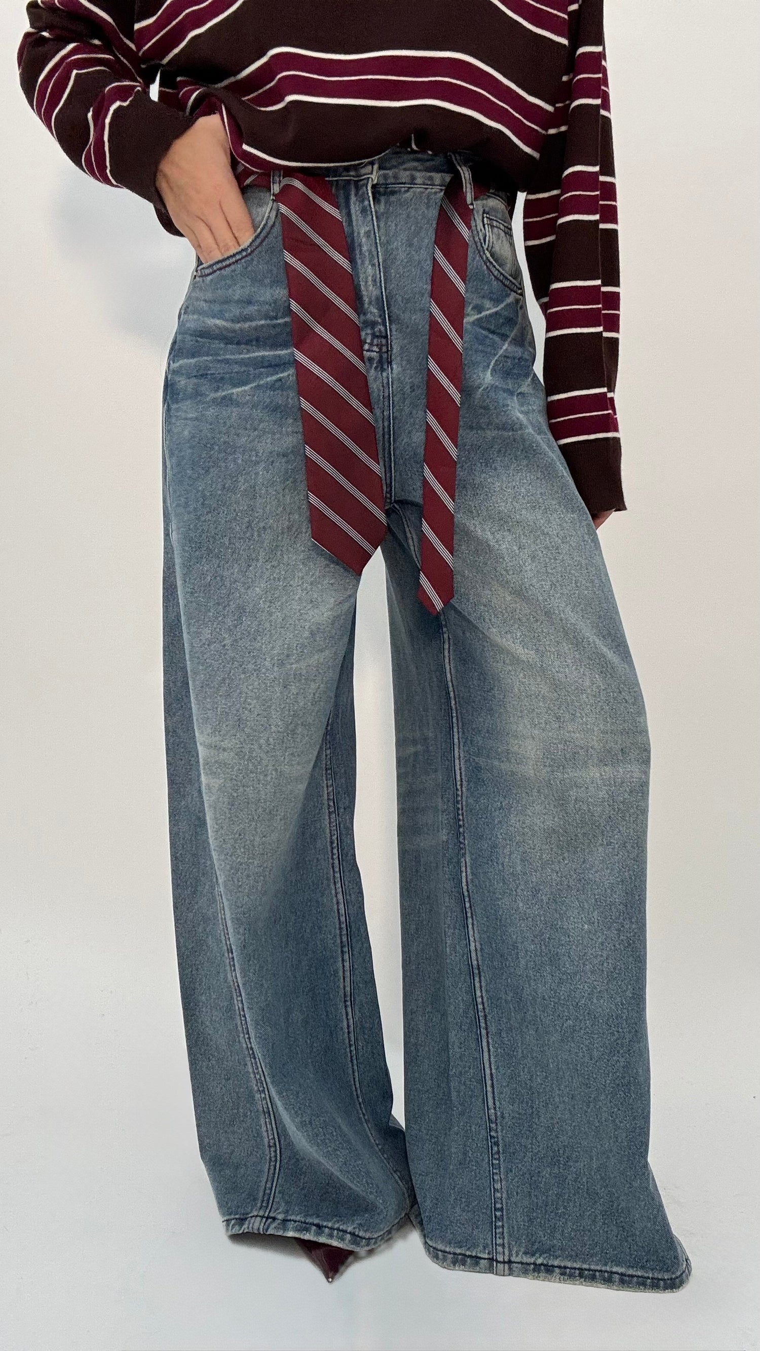 Jeans+‘CINTURA CRAVATTA’ Denim Chiaro