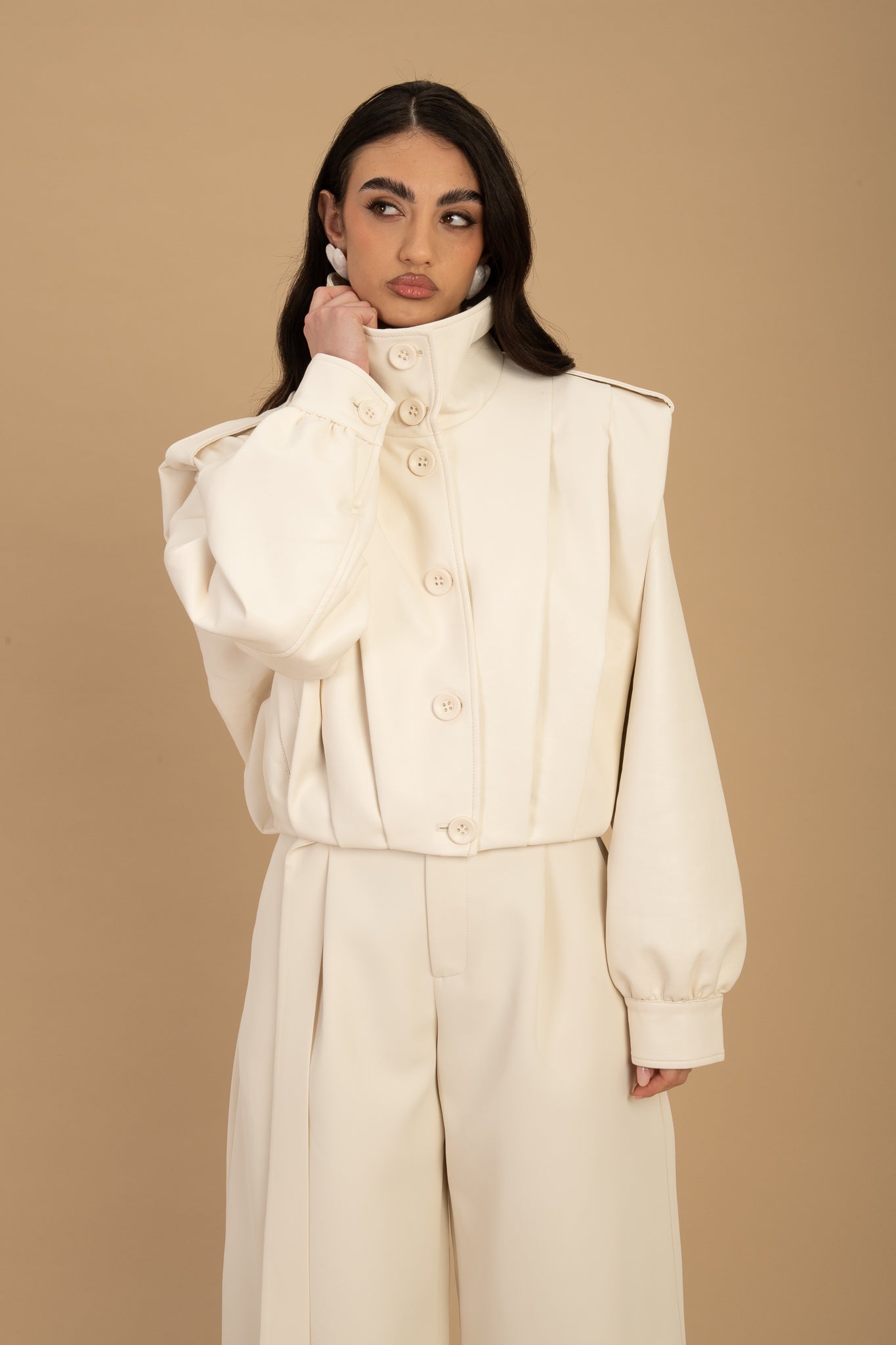 Chiodo/Bomber ‘IN ECOPELLE’ finta spallina Panna