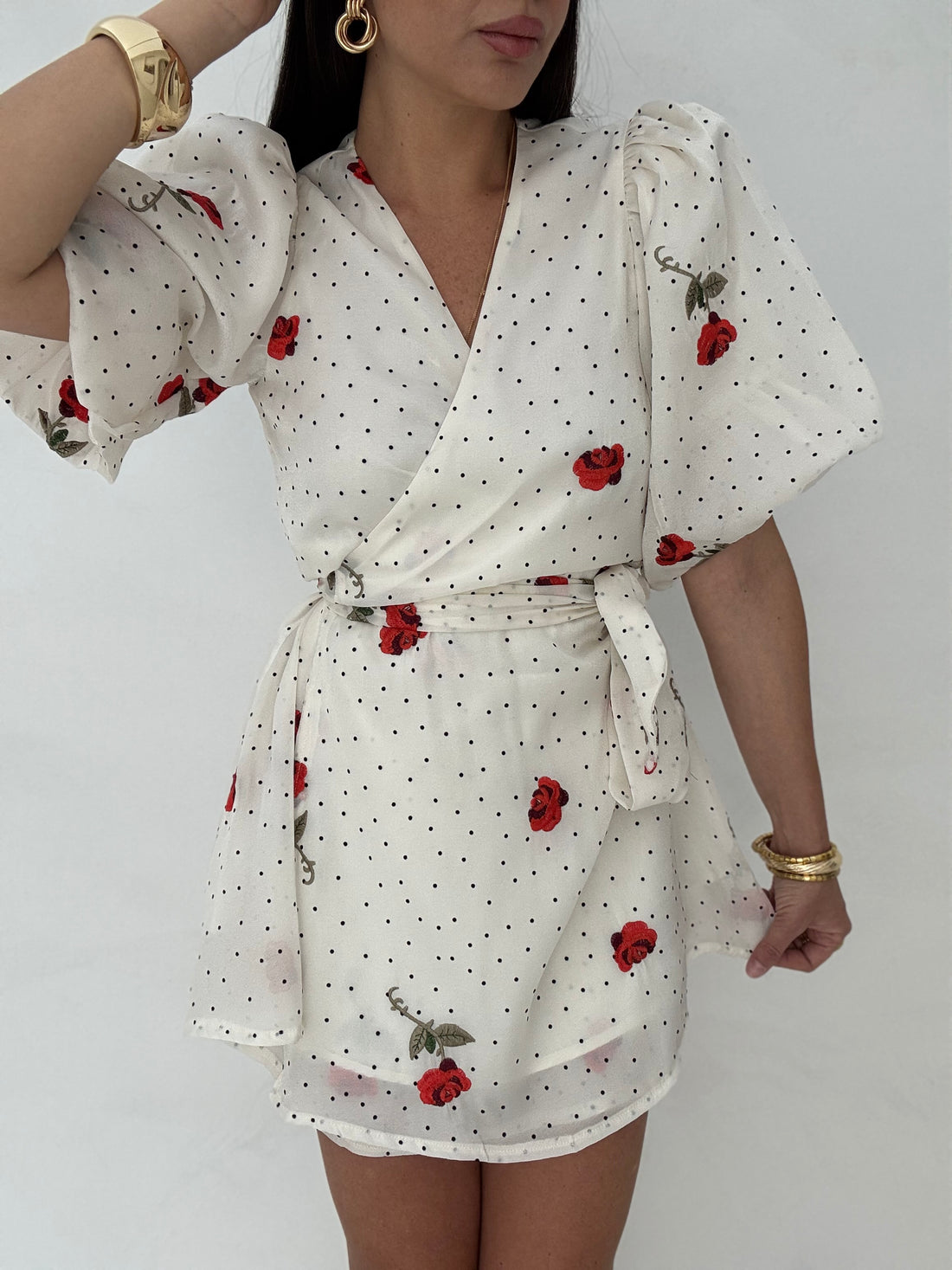 Abito Portafoglio  ‘POIS E ROSE’  Panna