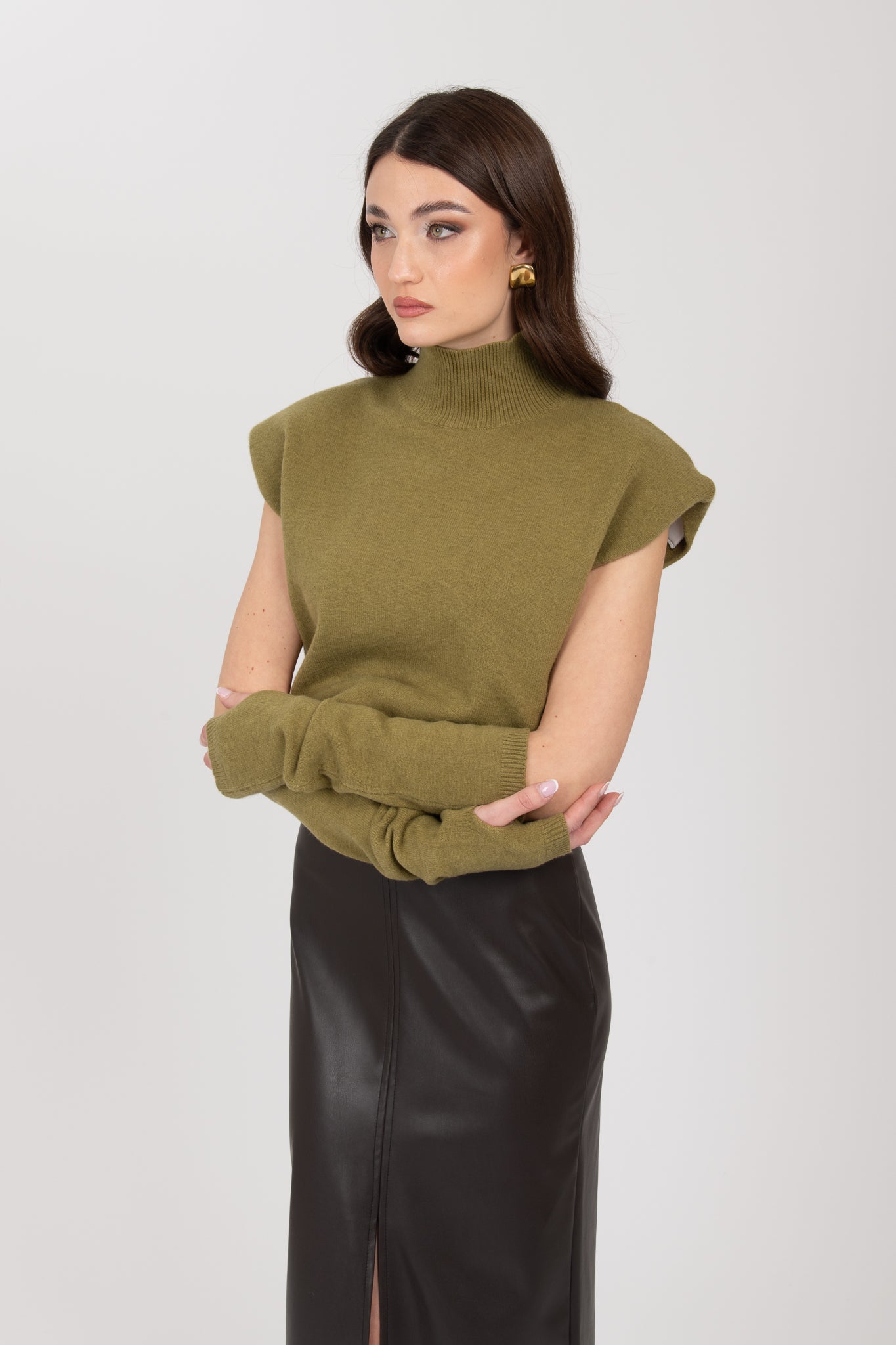 Maglione ‘COLLO ALTO’ con manicotto Verde Pistacchio