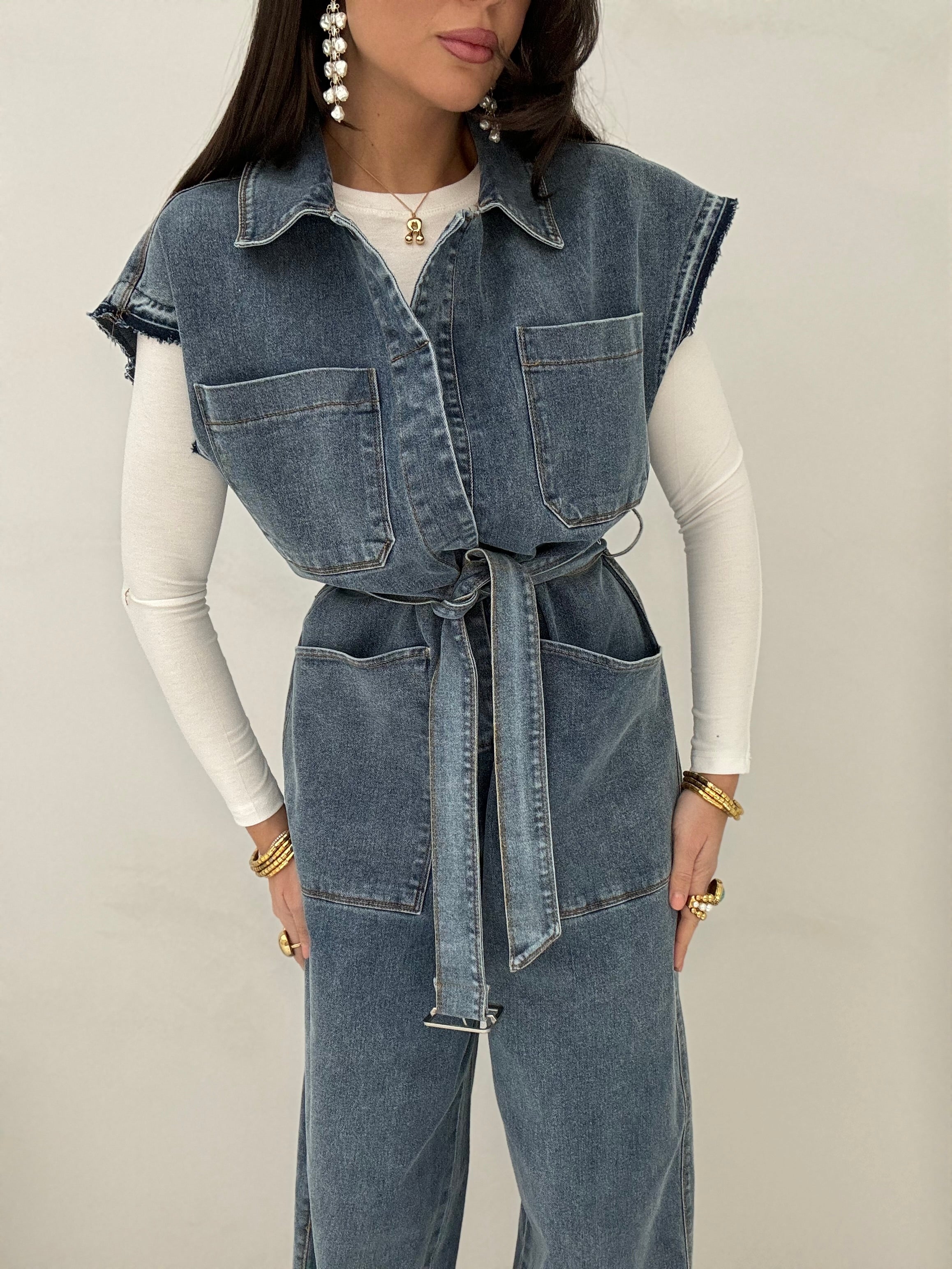 Tuta in Denim ‘GIROMANICA’ con cintura