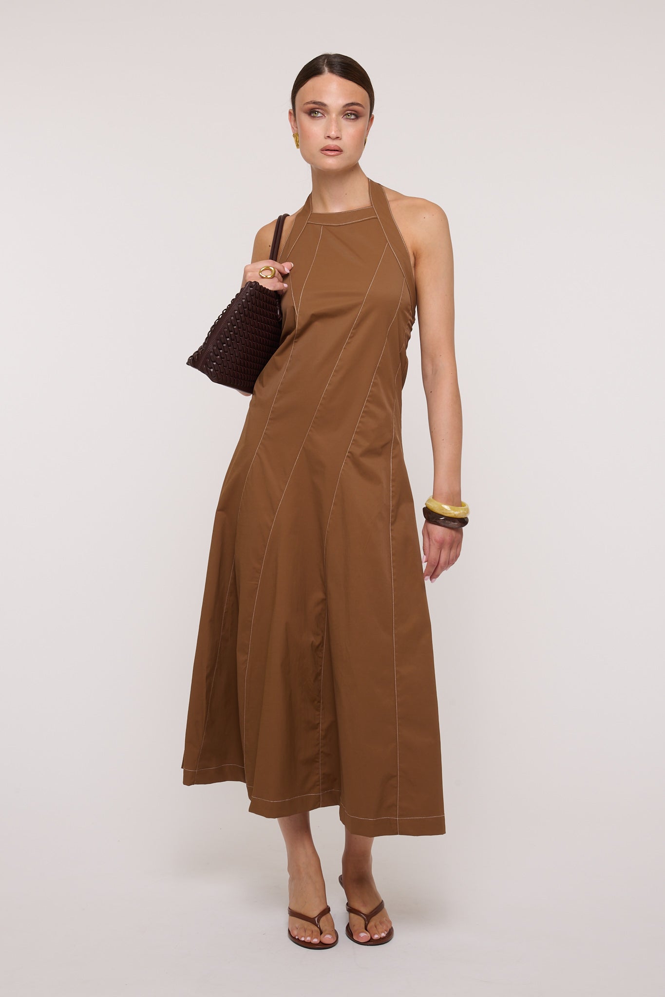 Abito ‘29% COTONE’ Con Cuciture Camel