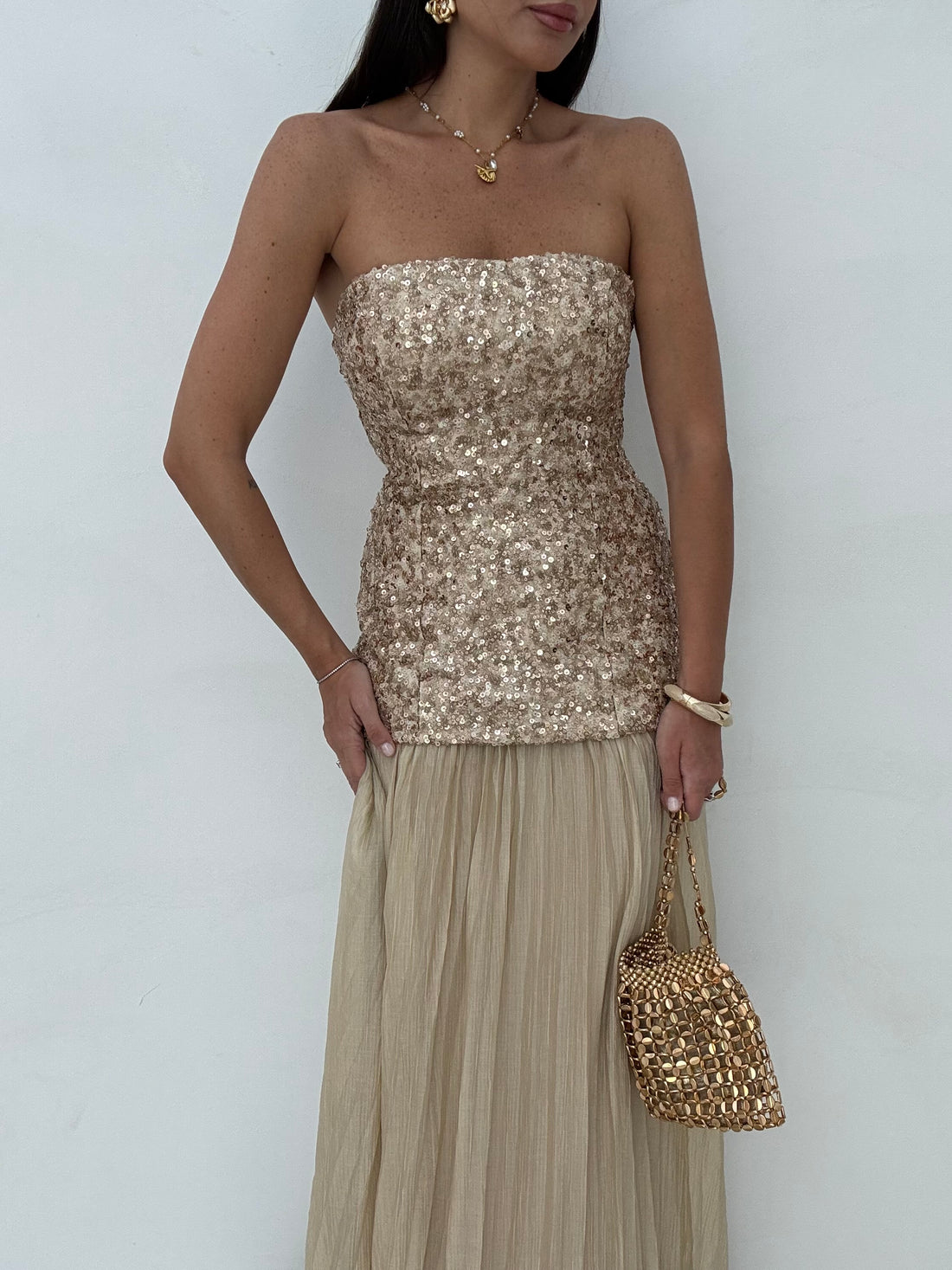 Abito ‘LADY’ paillettes Beige
