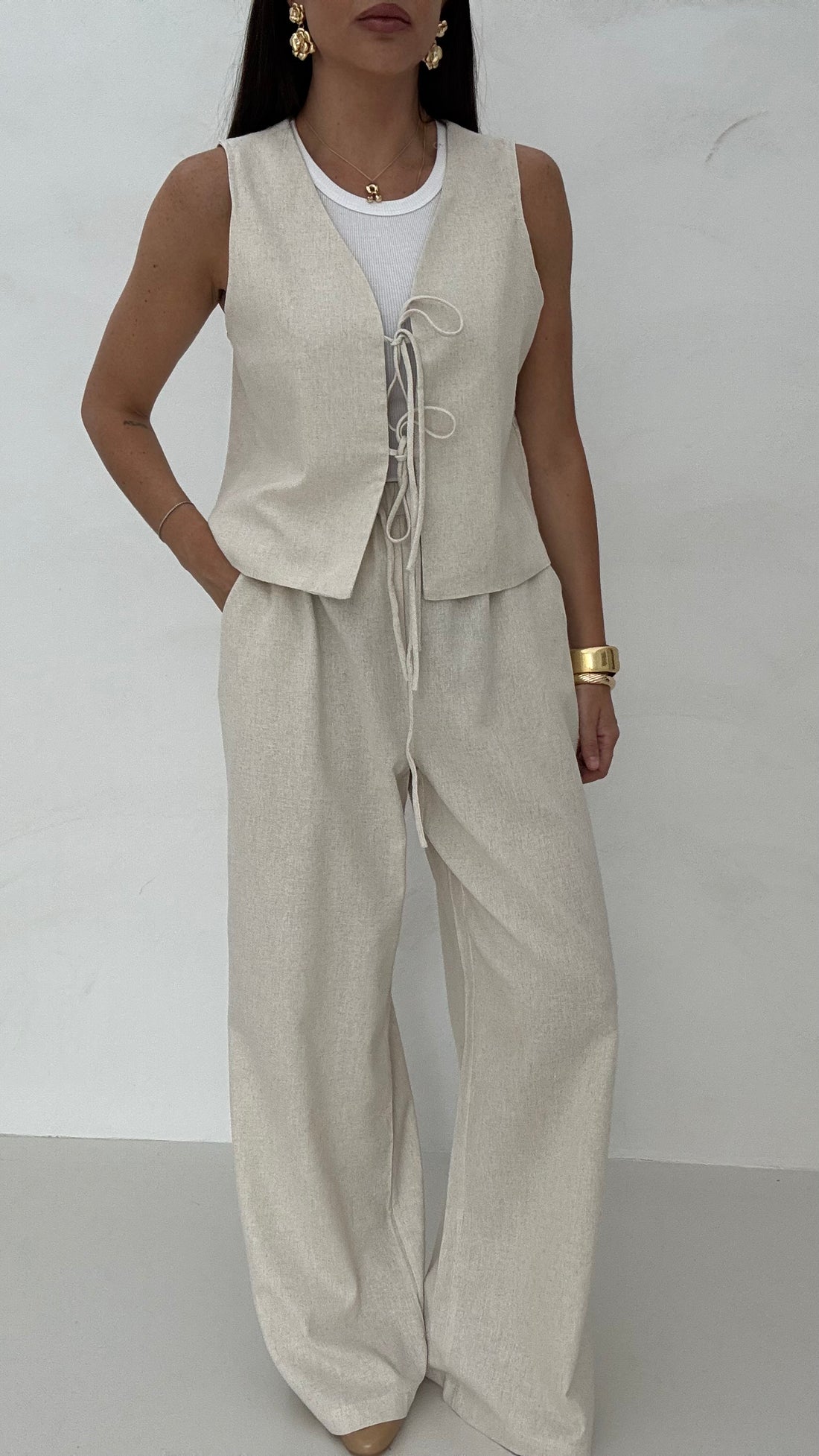 Coordinato ‘FIOCCHETTI’ 30% LINO Panna